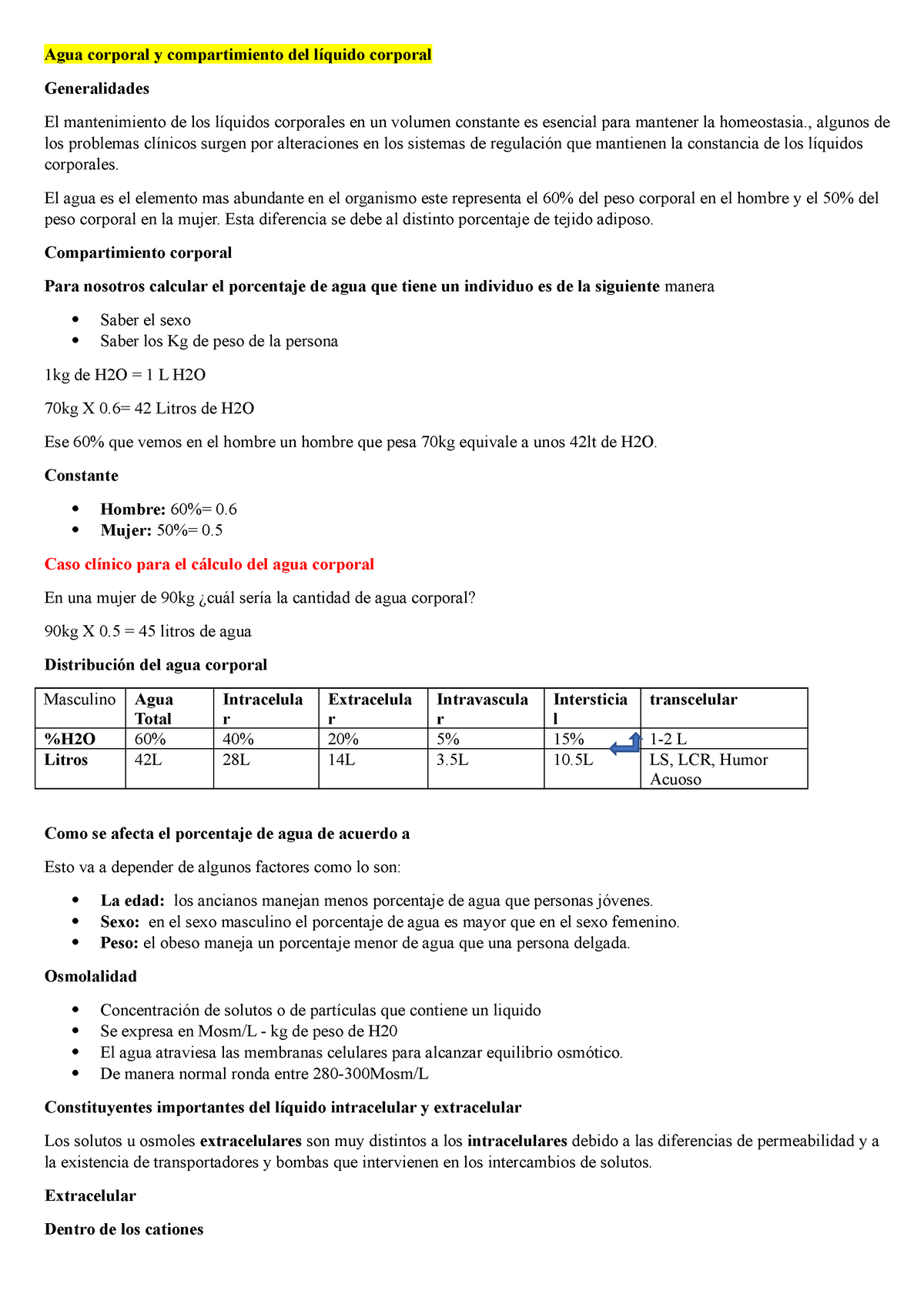 Compartimientos del liquido corporal - Compartimientos del liquido corporal  Un mantenimiento de un - Studocu