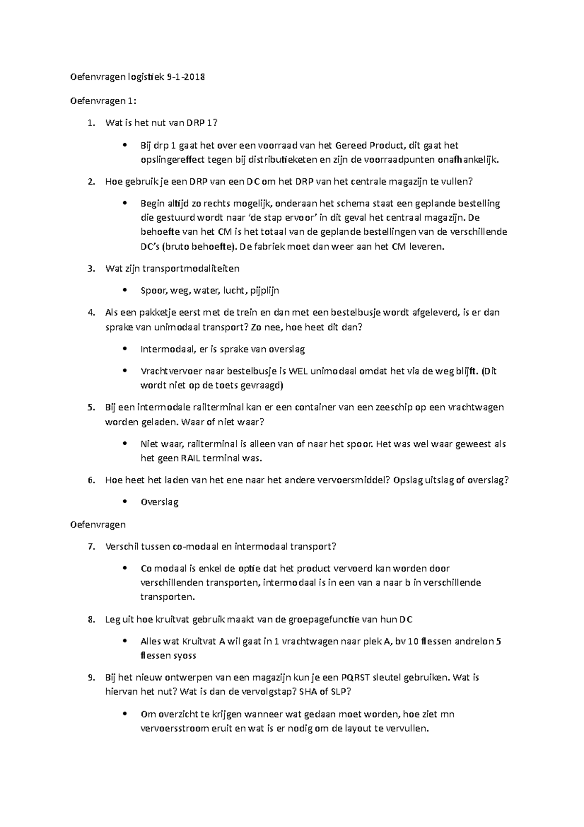 Oefen-/voorbeeldvragen Logistiek - Oefenvragen Logistiek 9-1-2018 ...