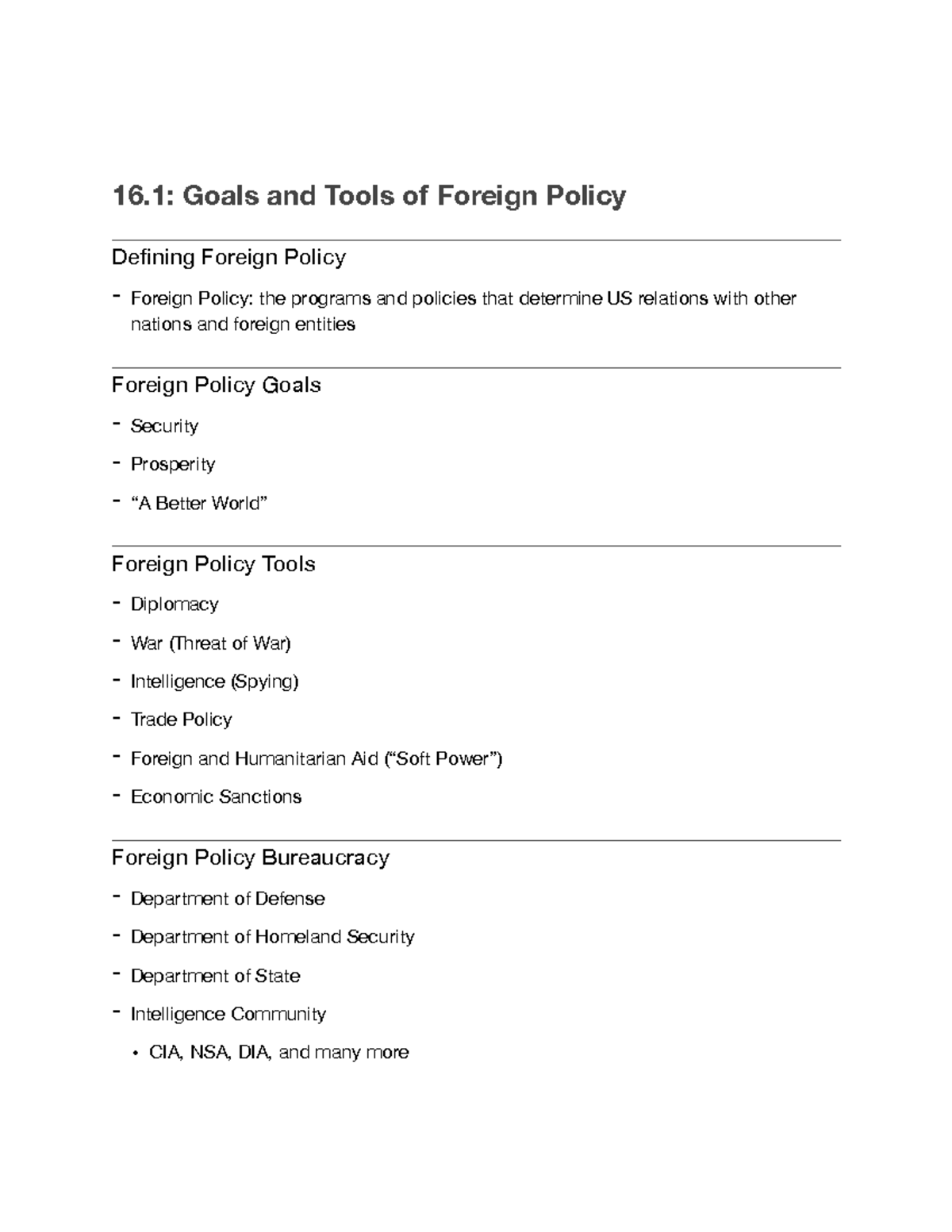 Goals and Tools of Foreign Policy Notes 16 Goals and Tools of