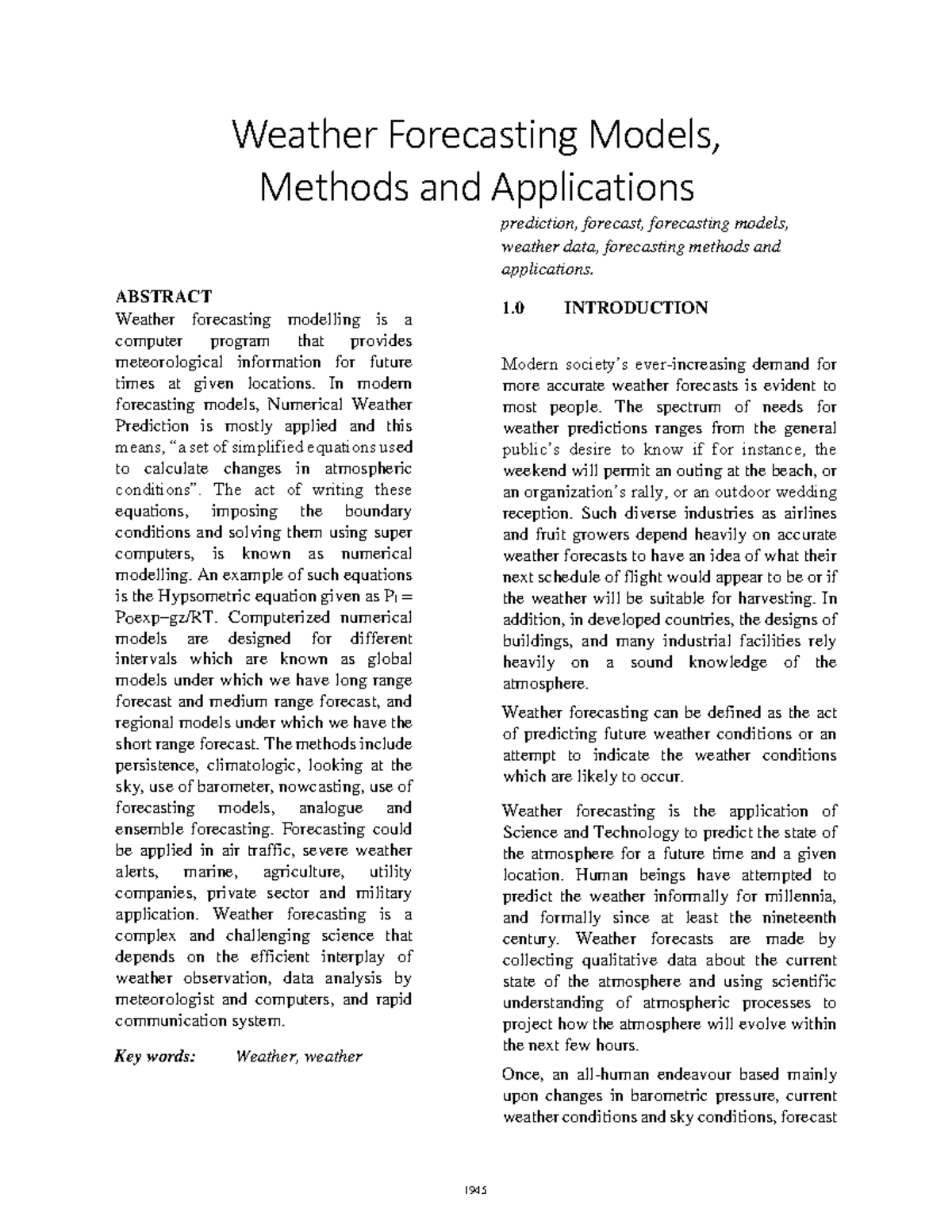 Weather Forecasting Models, Methods and Applications - Weather ...