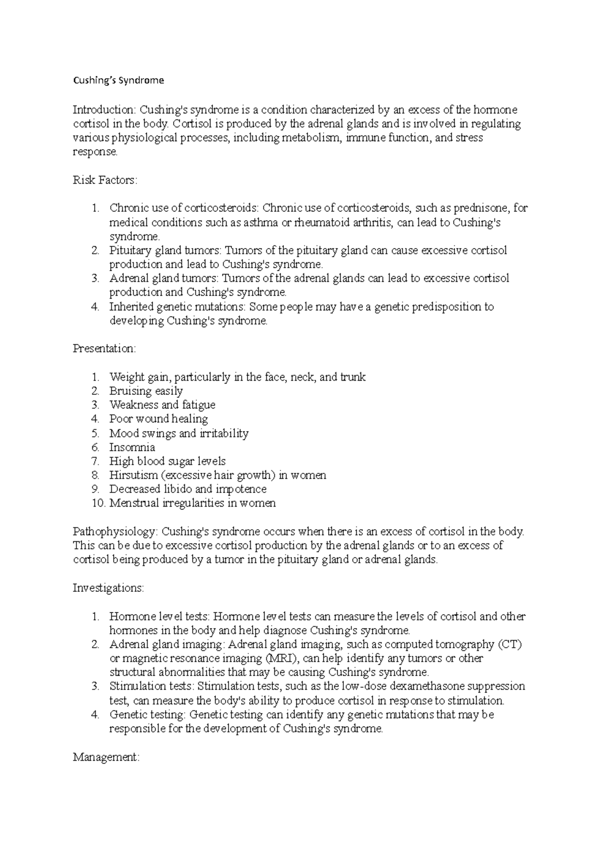 Cushing level A pathologies in endocrinology for fourth year exams