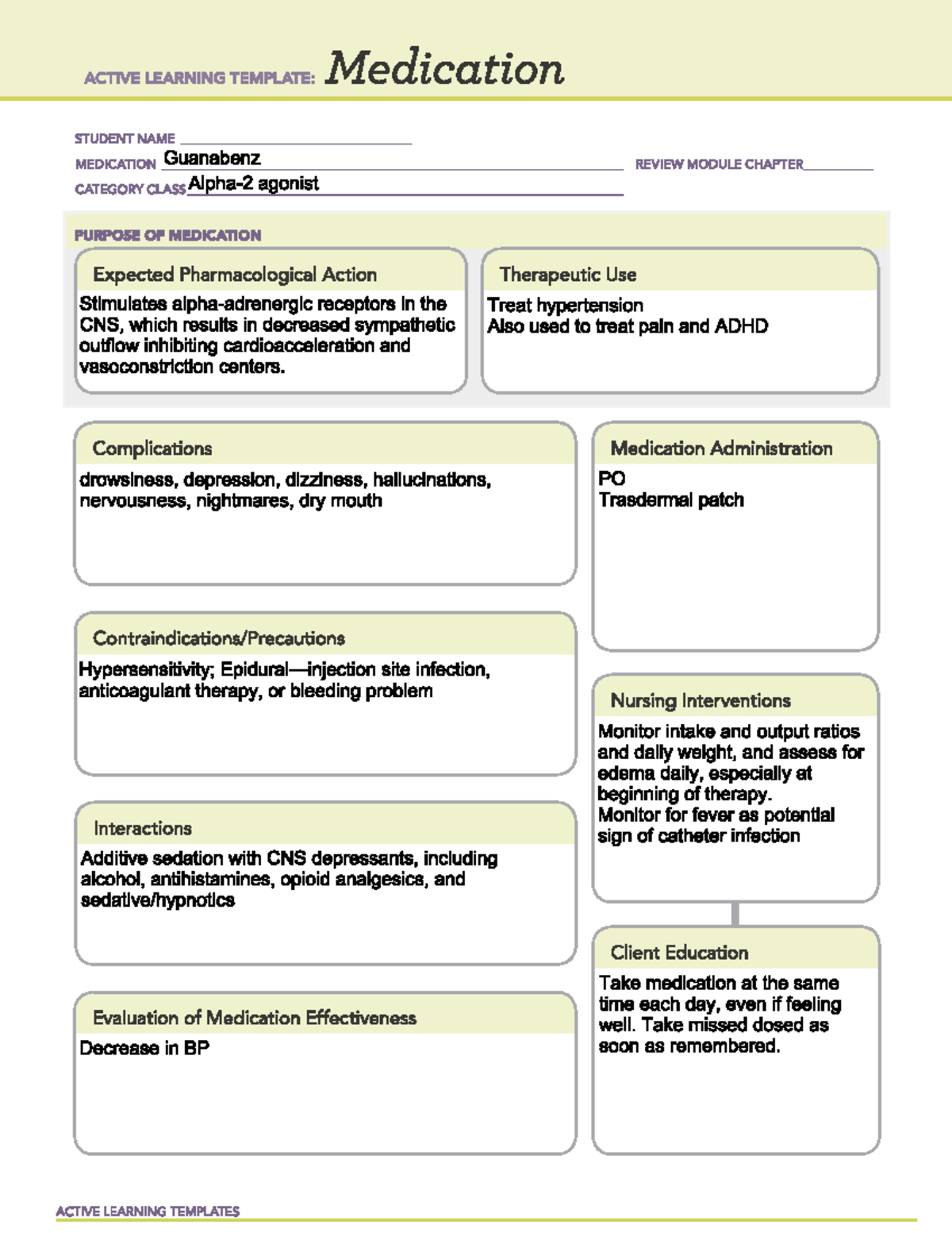 Guanabenz - Medications from the psych lecture - NR-291 - Studocu