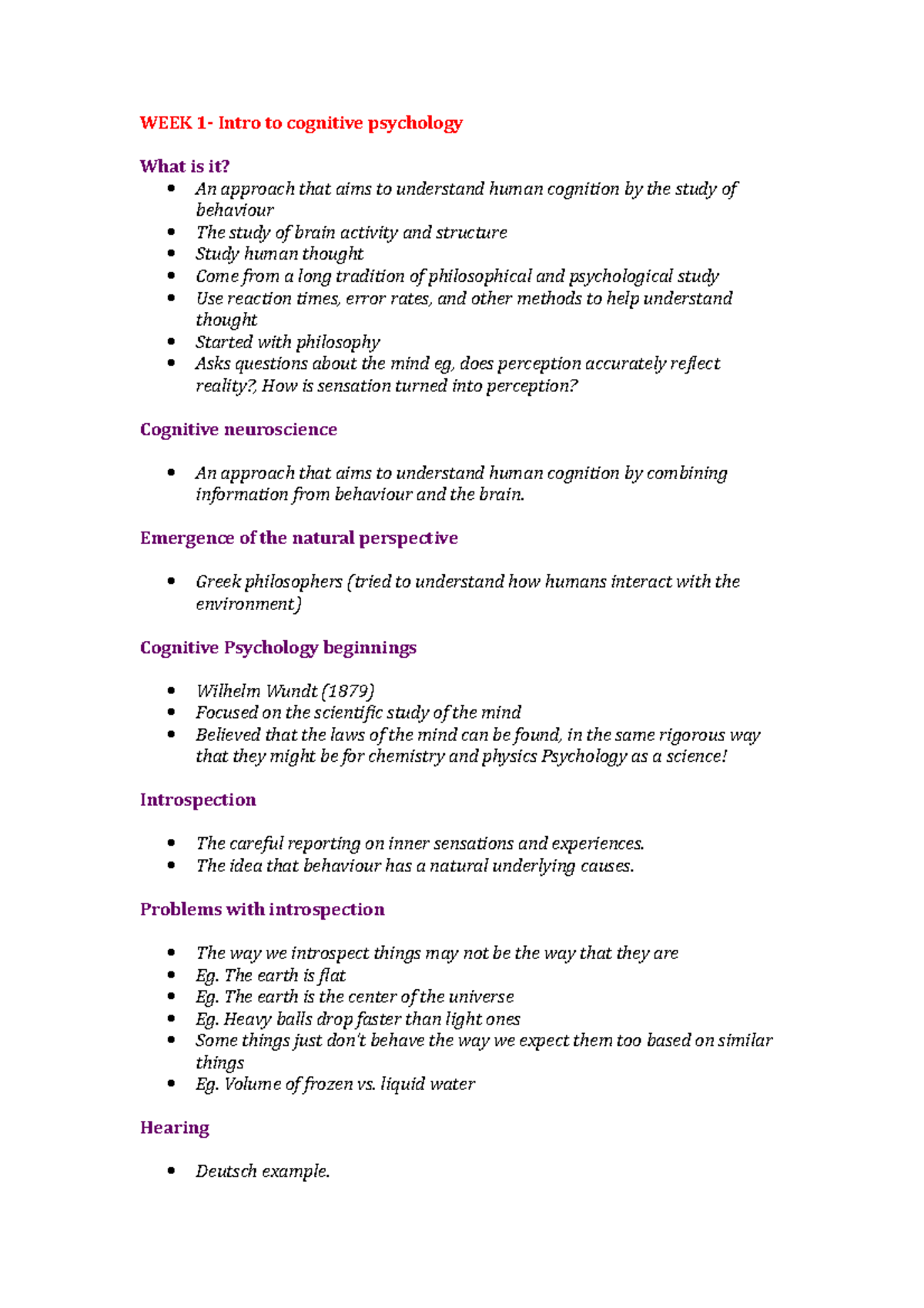 Cognitive Psych Notes - Ari Roxburgh - WEEK 1- Intro to cognitive ...