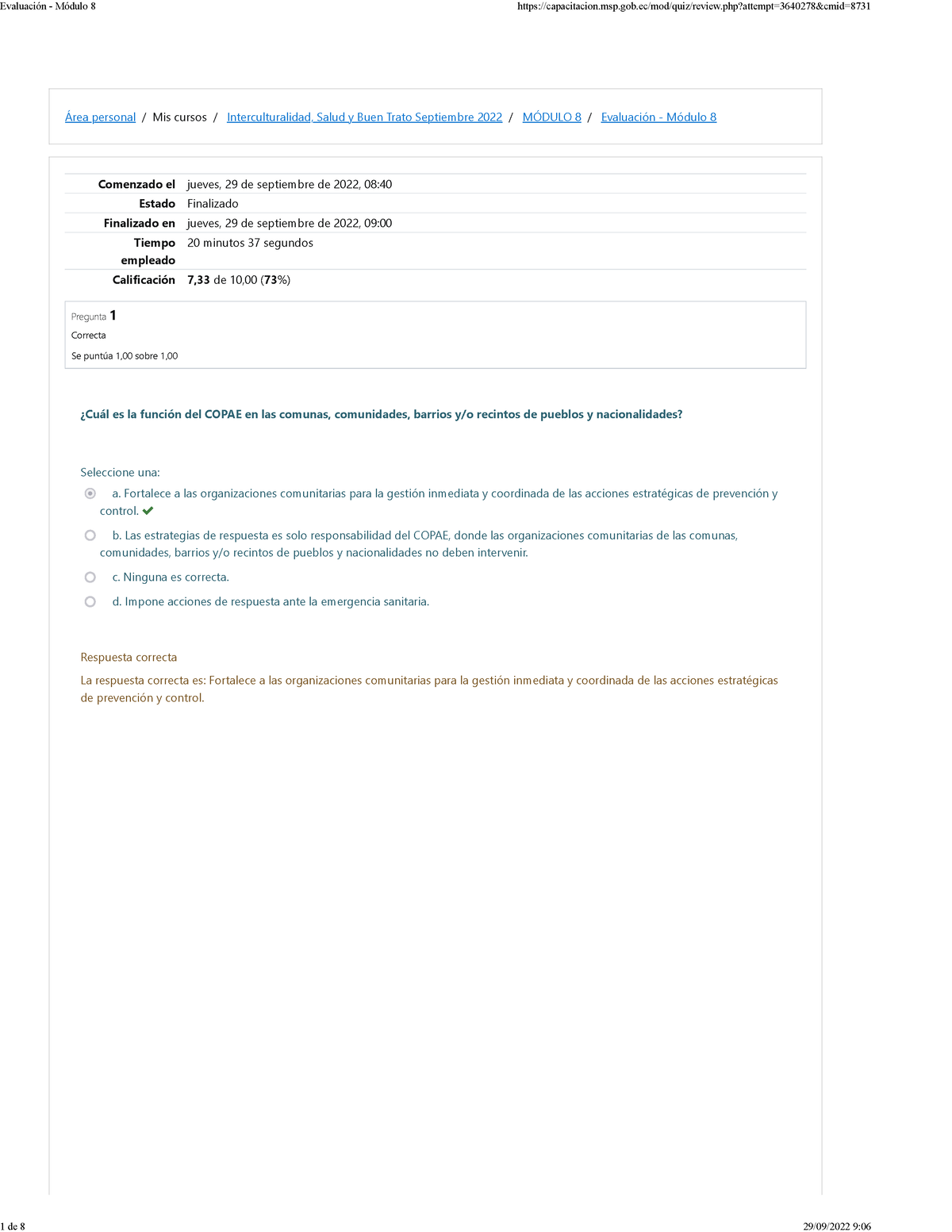 Evaluación - Módulo 8 - Área Personal/Mis Cursos/ Interculturalidad ...