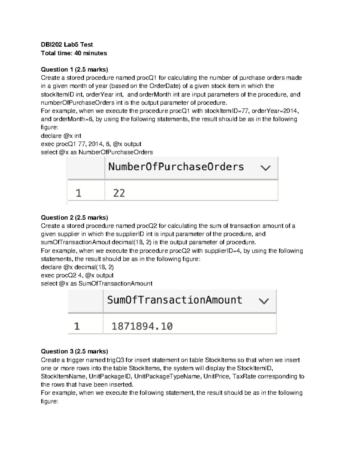 DBI202 Lab5 Test - De Lab - DBI202 Lab5 Test Total Time: 40 Minutes ...