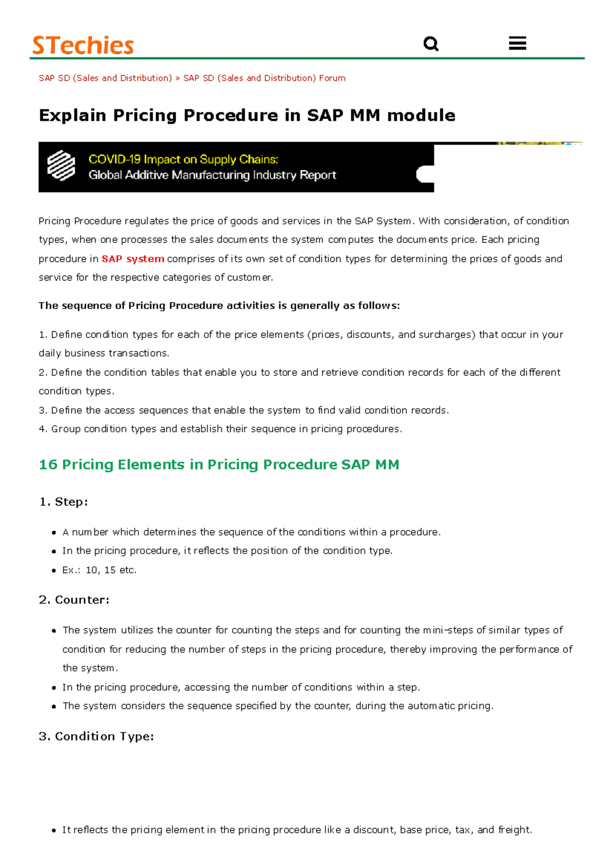 Explain Pricing Procedure in SAP MM module - SAP SD (Sales and ...