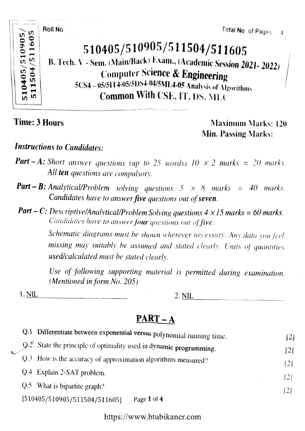 Btech Cs It 5 Sem Analysis Of Algorithms 510405 2022 - Software ...