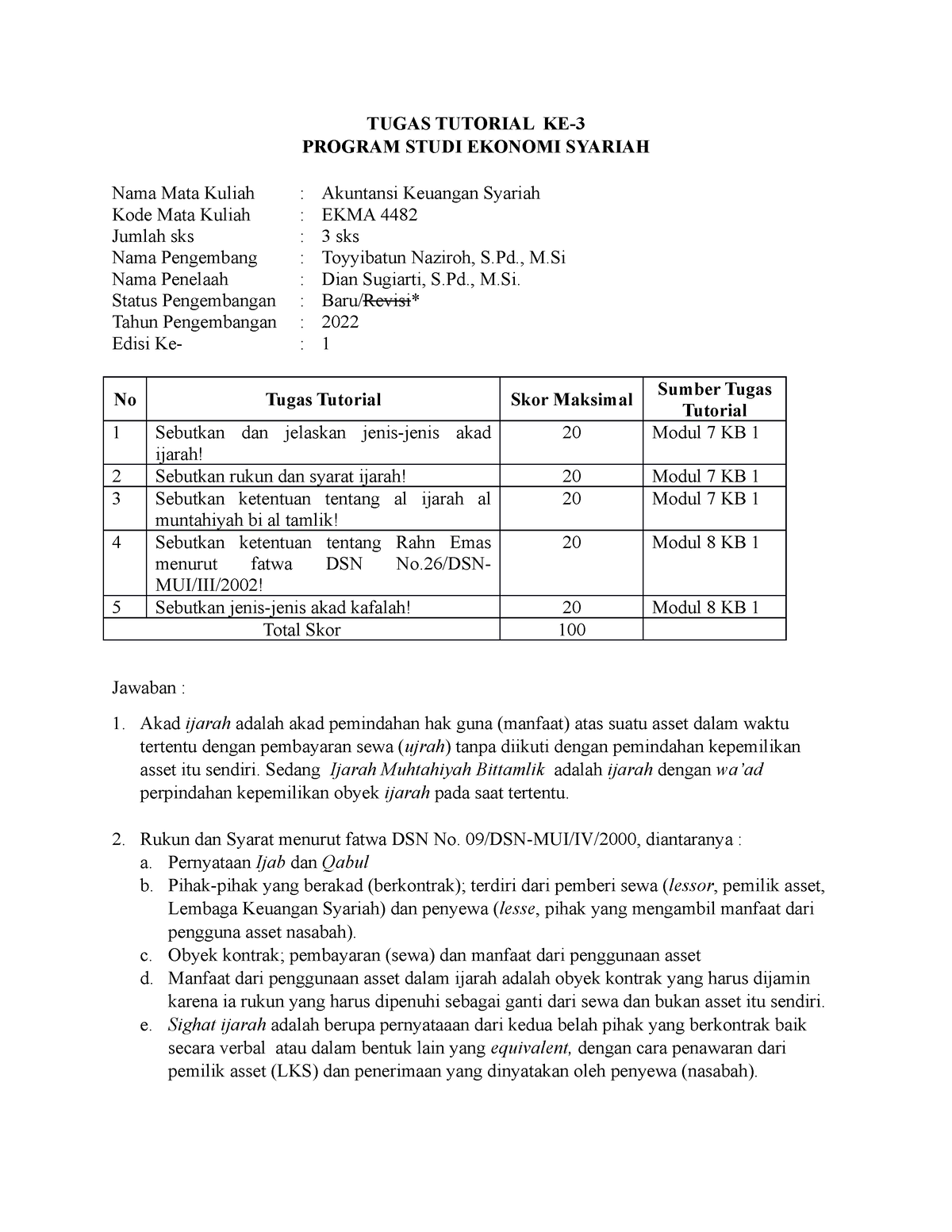 Tugas 3 Akuntansi Keuangan Syariah - TUGAS TUTORIAL KE- PROGRAM STUDI ...