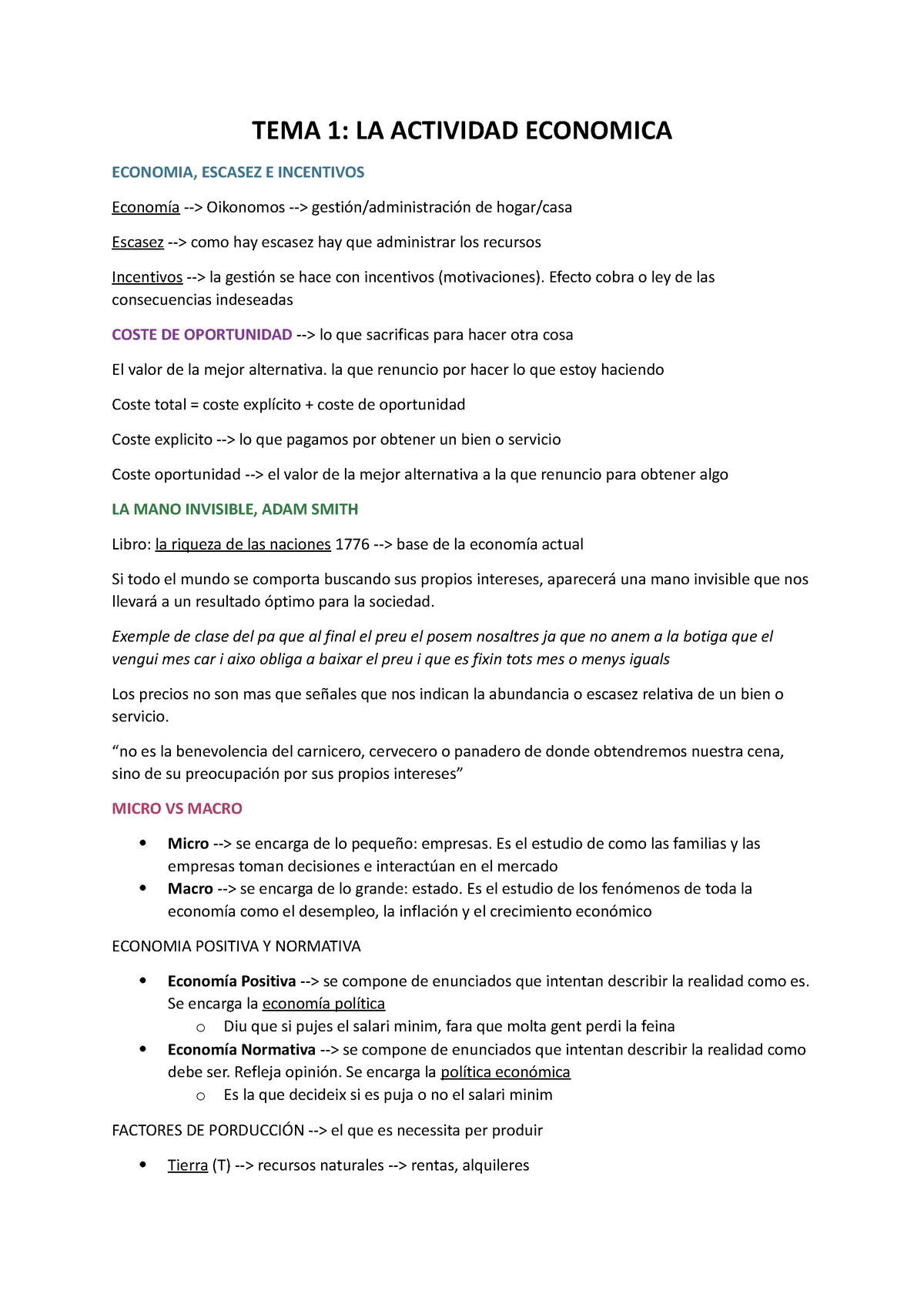 Introducció A L' Economia - TEMA 1: LA ACTIVIDAD ECONOMICA ECONOMIA ...