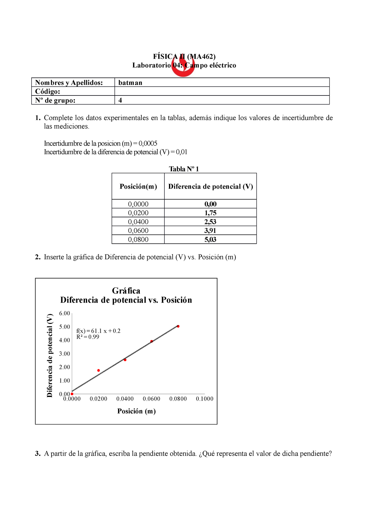 MA462 L04 - Laboratorio Reporte - FÍSICA II (MA462) Laboratorio 04 ...