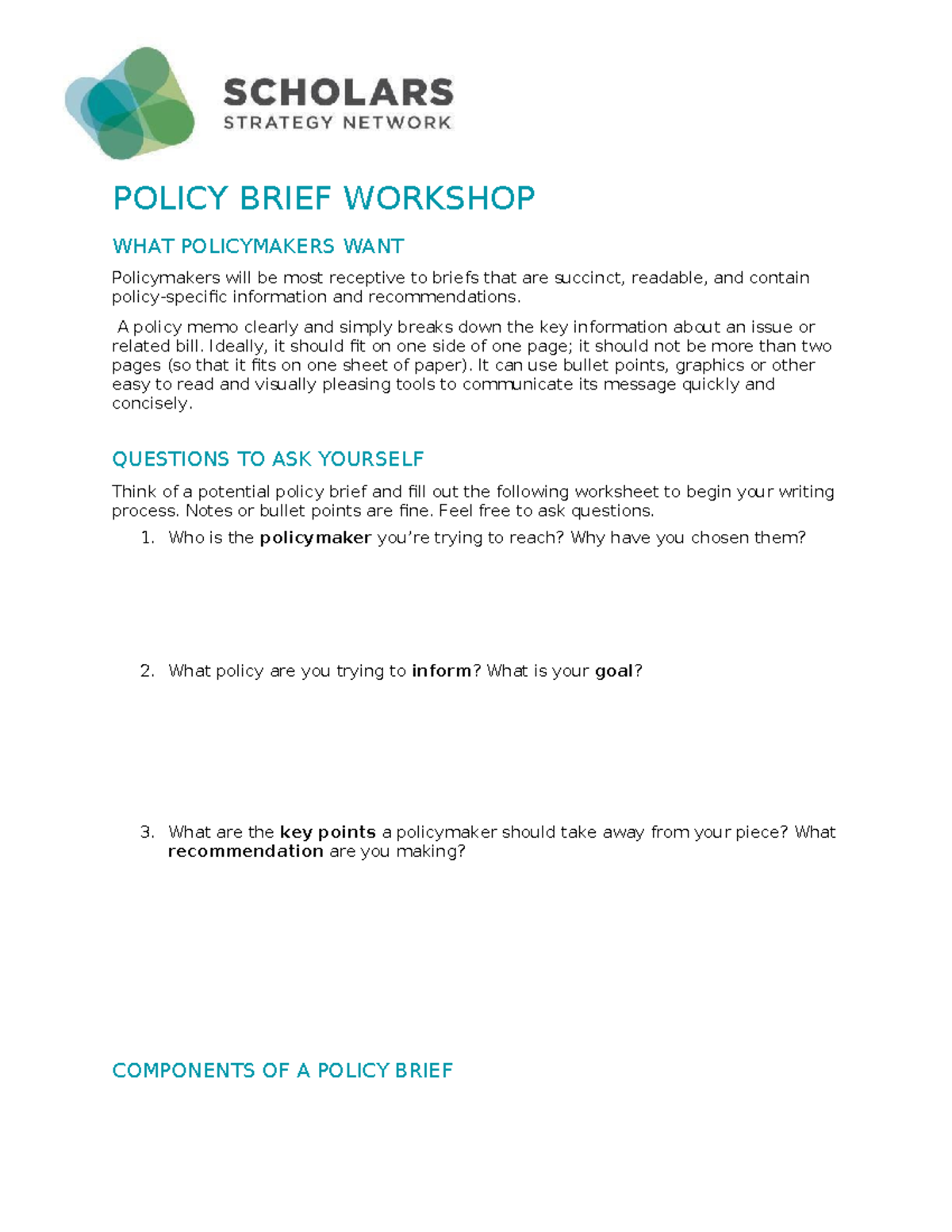 SSN Policy Brief Worksheet and Breakout Guide - POLICY BRIEF WORKSHOP ...