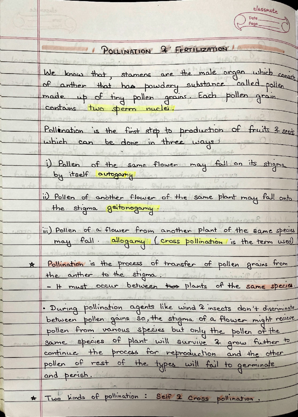 Bionotes - These are summarized notes of the chapter Pollination and ...
