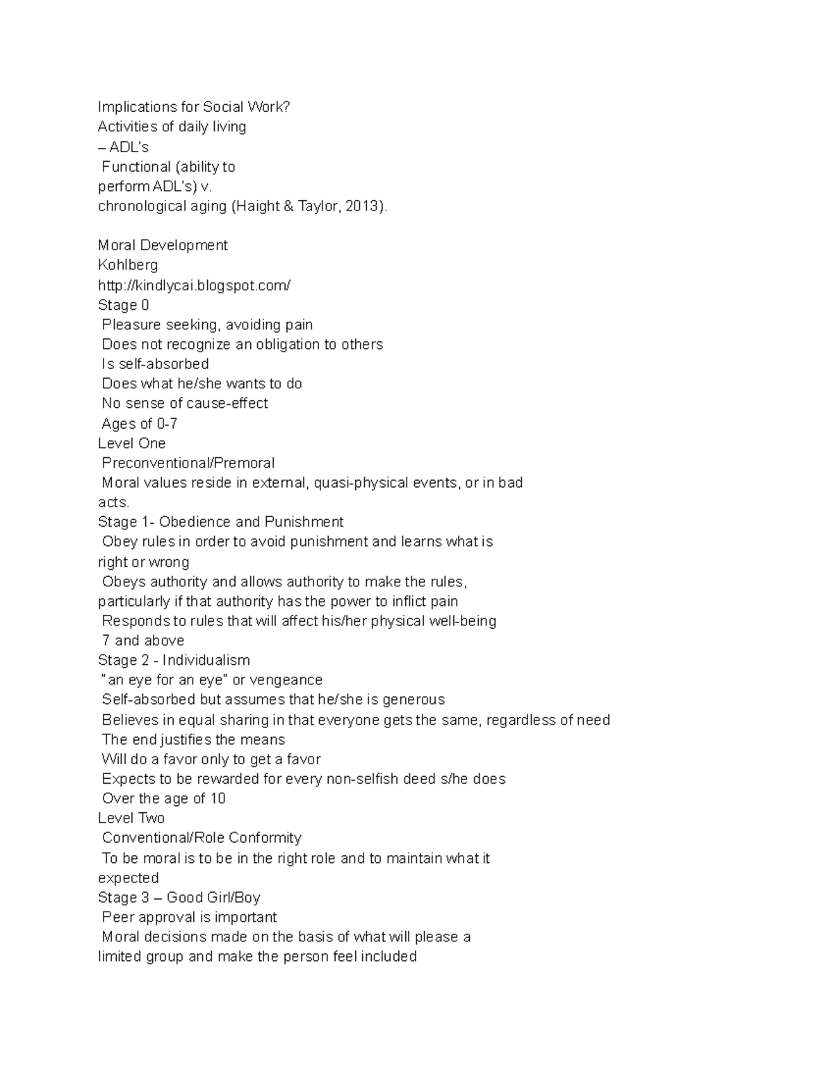 Swk Lecture notes on moral development - Implications for Social Work ...