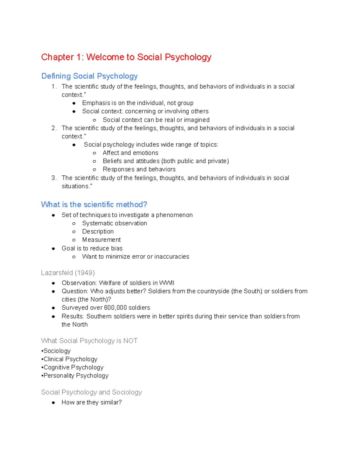 PSY 2533 Walecome to Social Psychology - Chapter 1: Welcome to Social ...