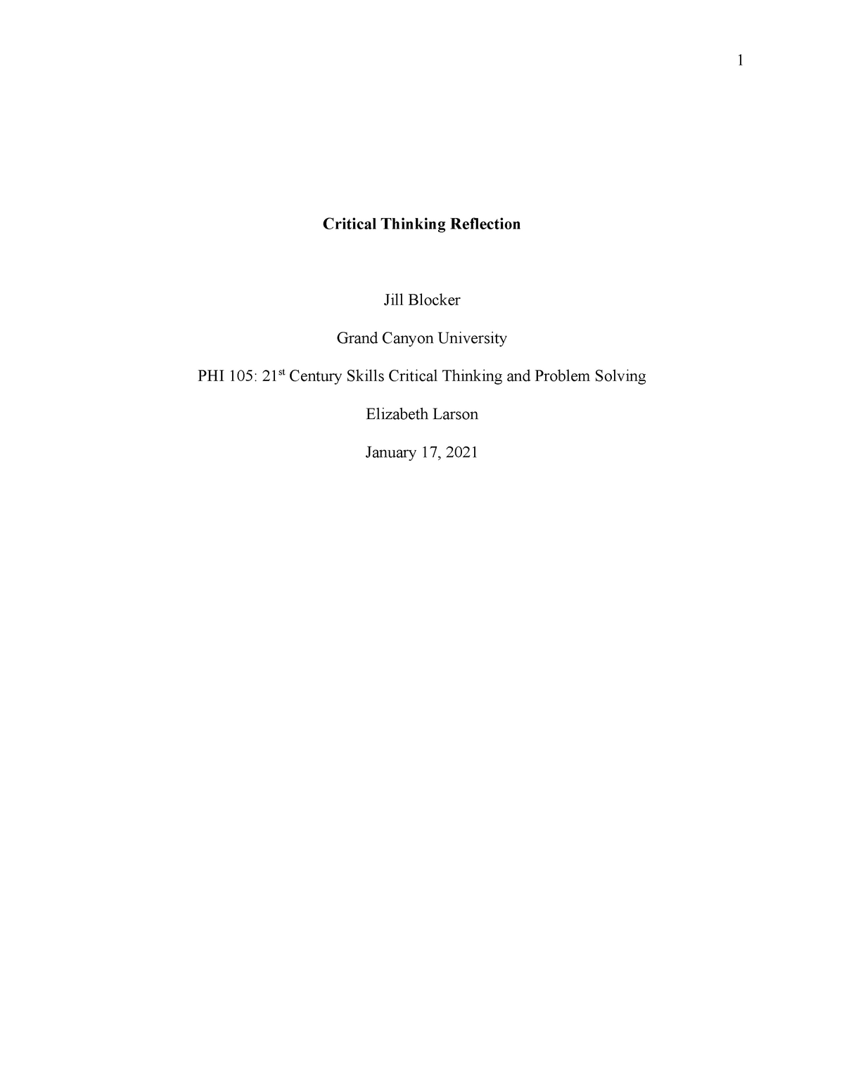 reflection paper about critical thinking