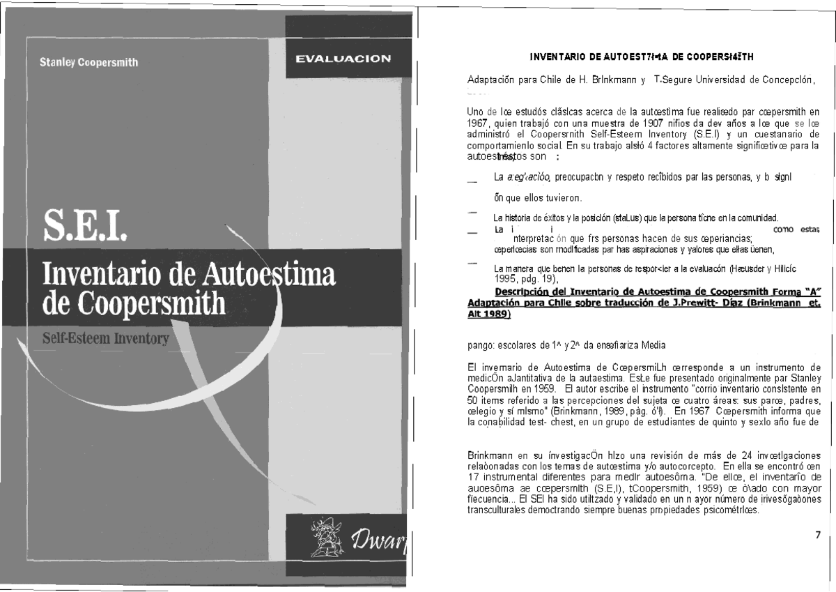 Inventario De Autoestima De Coopersmith 25 Items www.studocu.com