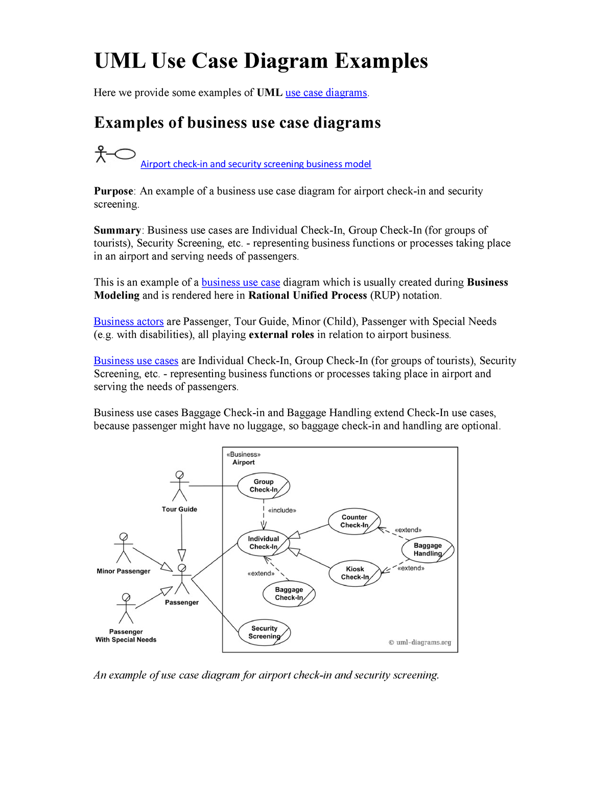 Uml Use Case Diagram Examples Examples Of Business Use Case Diagrams Airport Check In And