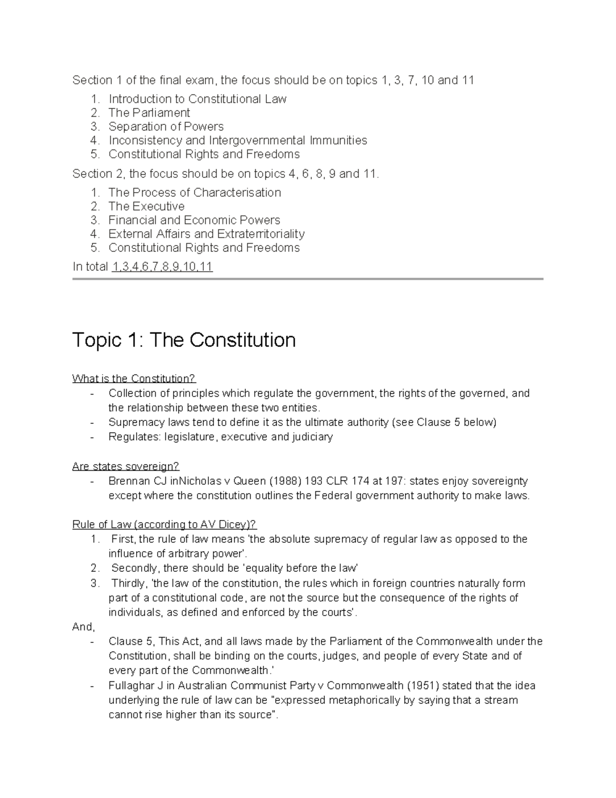 Constitutional Law Notes - Section 1 of the final exam, the focus ...