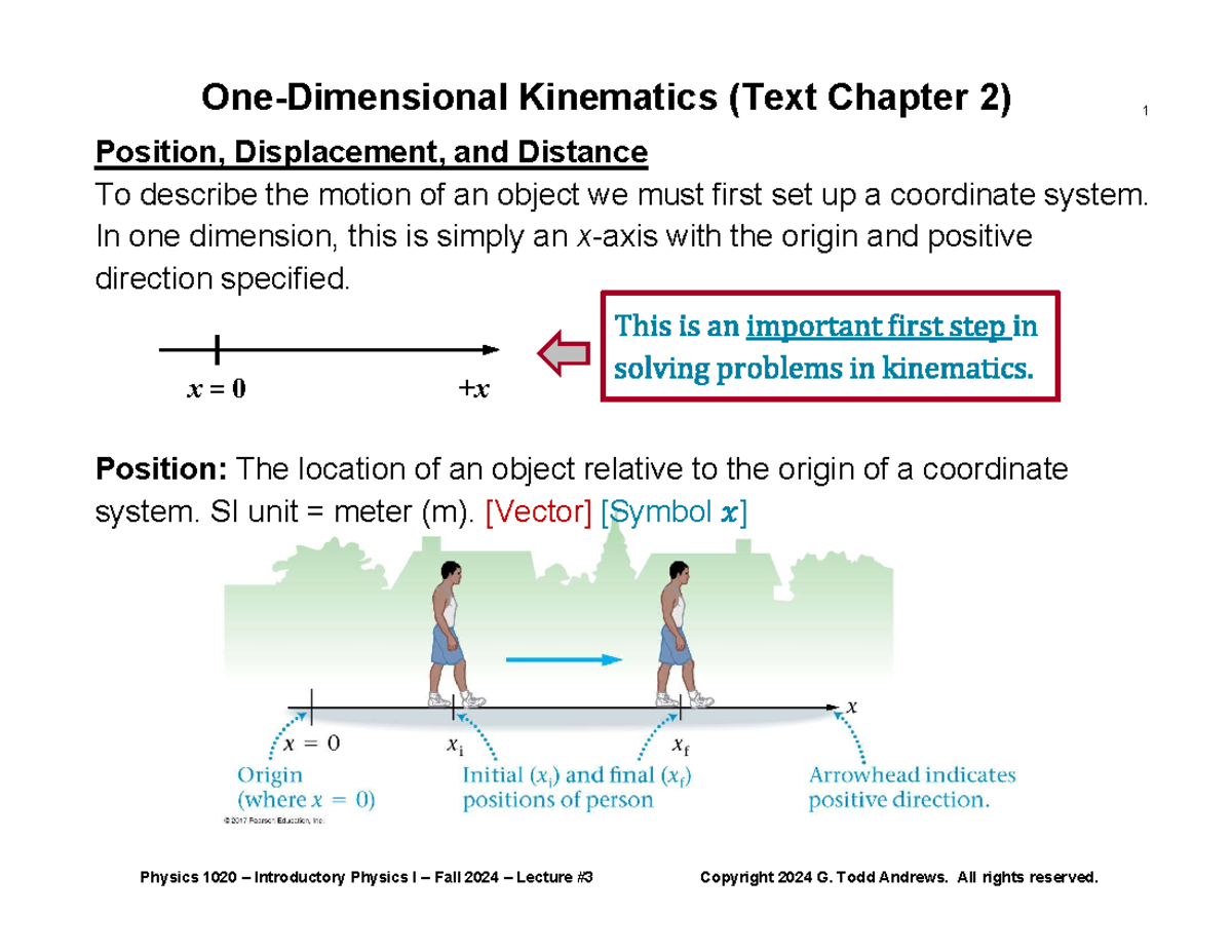 Physics 1020 F2024 Lecture 3 - Position, Displacement, and Distance To ...