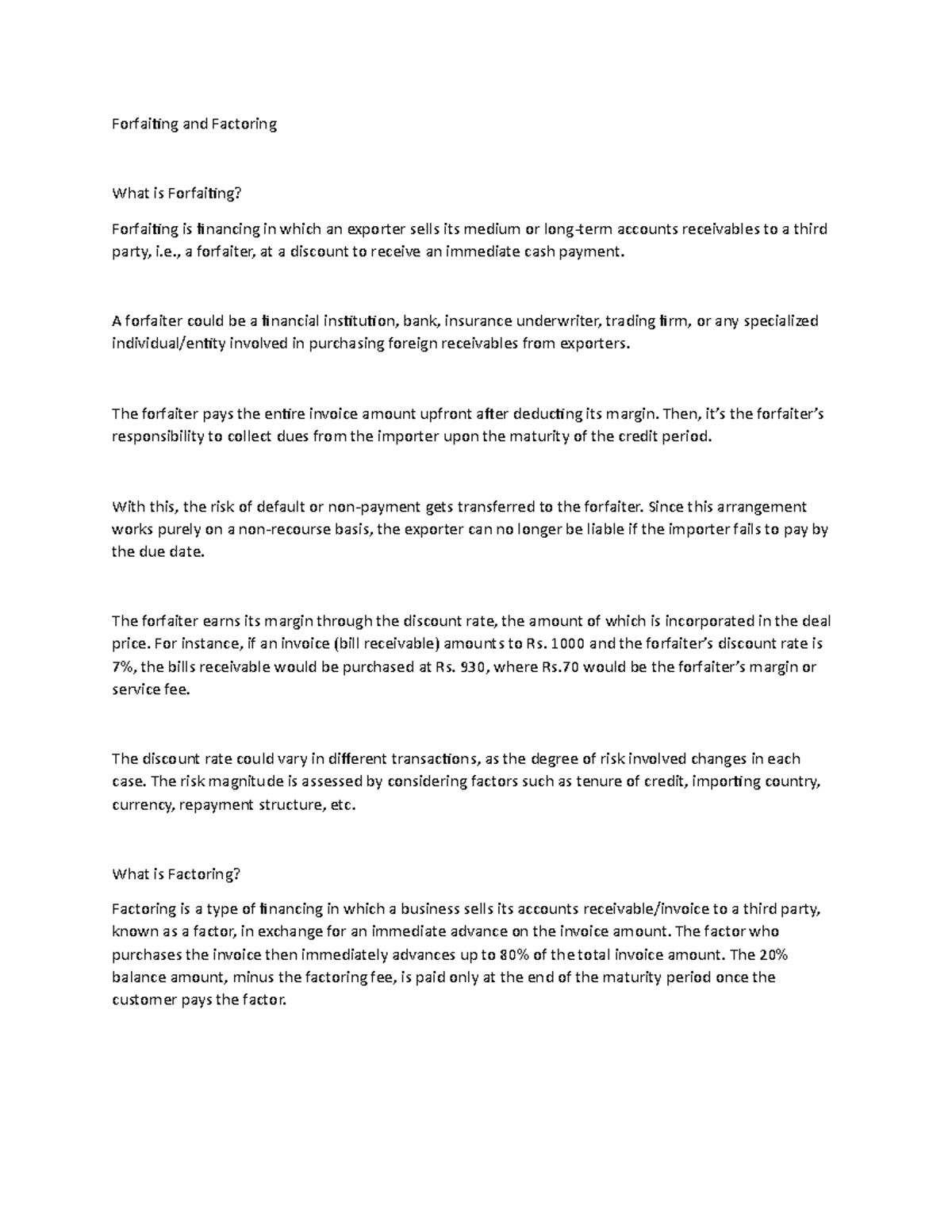 Factoring and forefieting - Forfaiting and Factoring What is Forfaiting ...