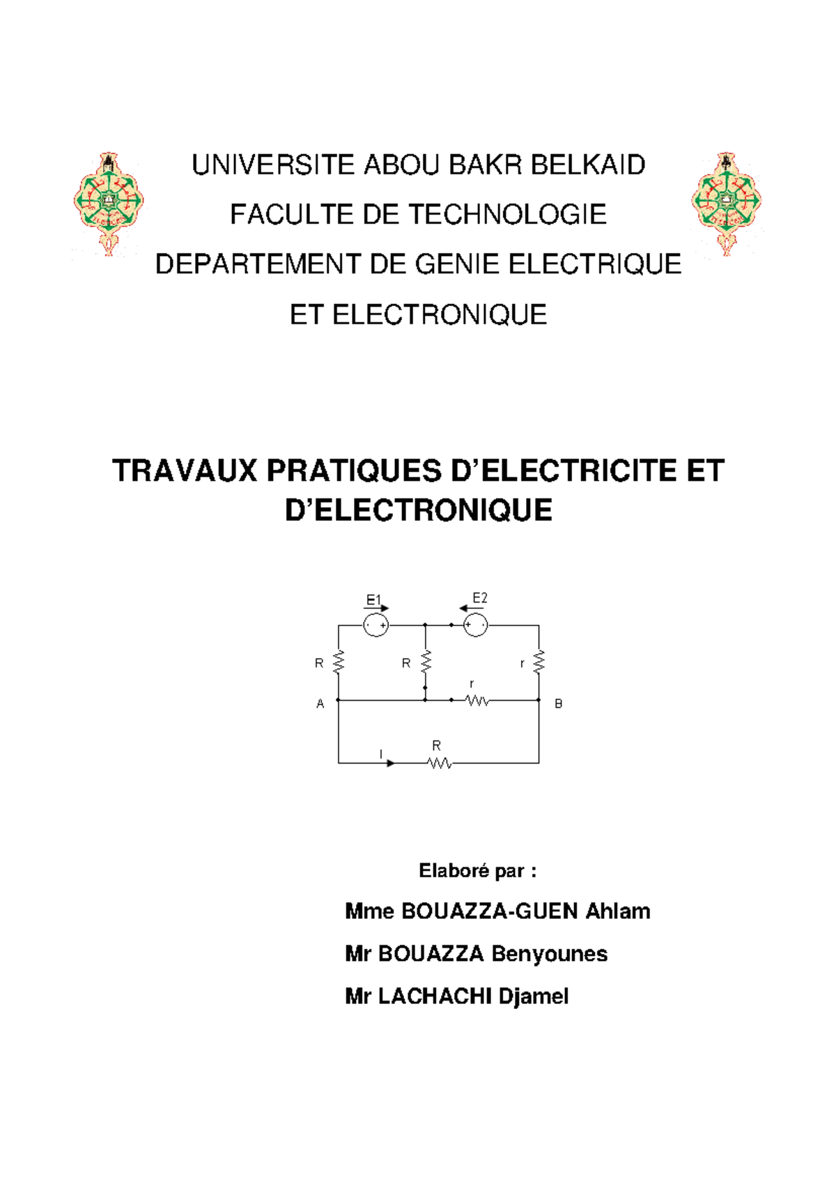 Manuel TP ELN L2 ST S4 Electricite - UNIVERSITE ABOU BAKR BELKAID ...