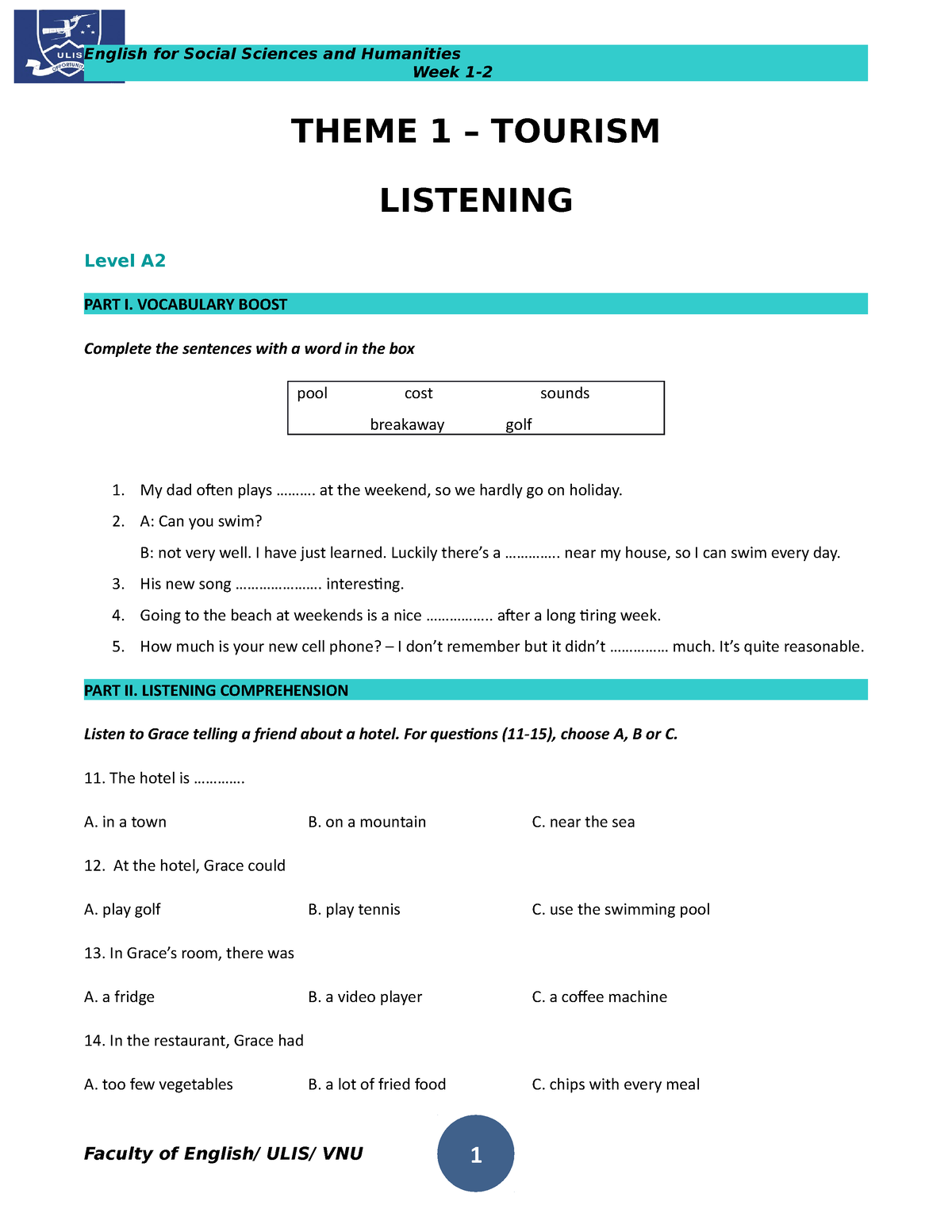 tourism listening activity