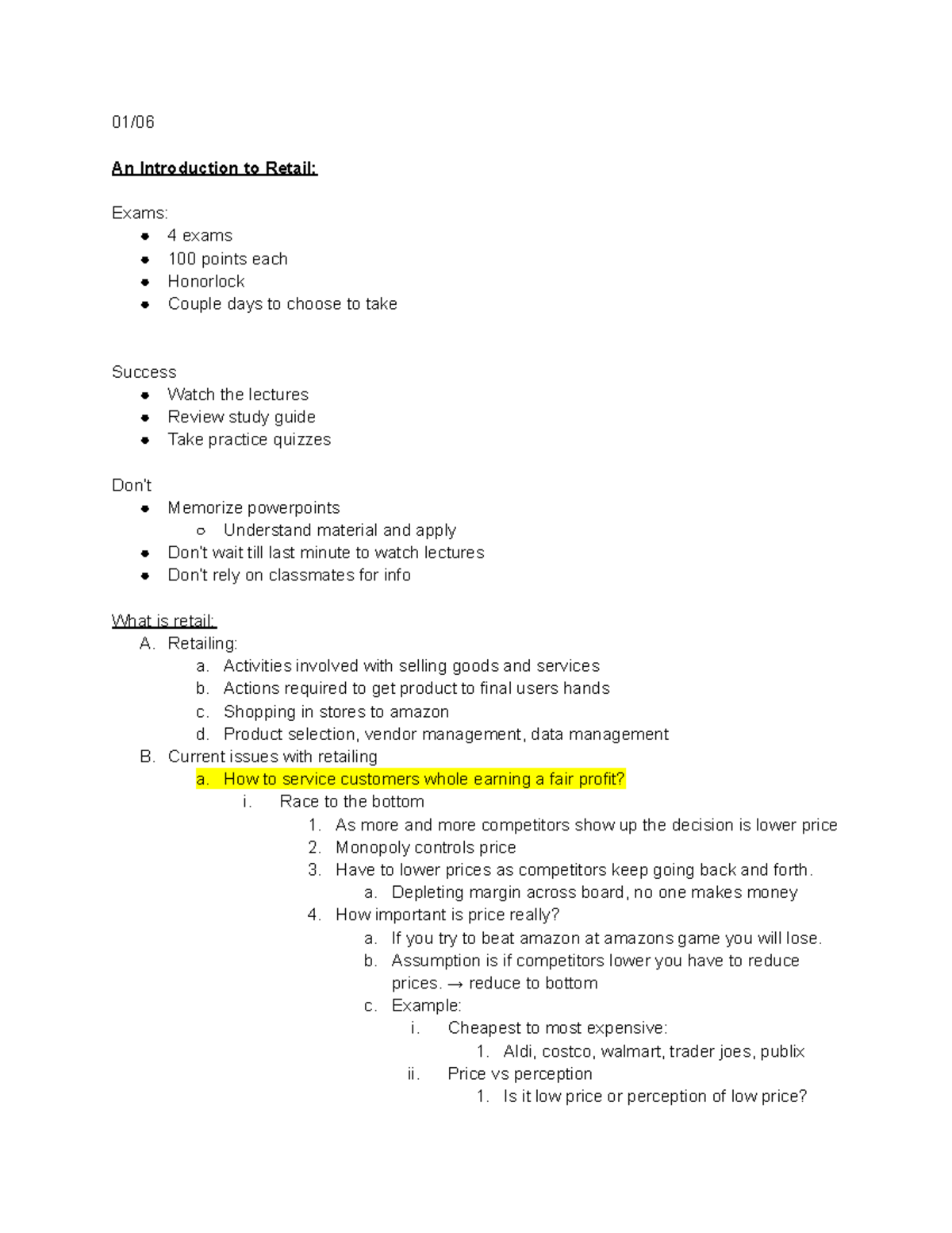 MAR3231 - Lecture notes from retail management online lecture videos ...