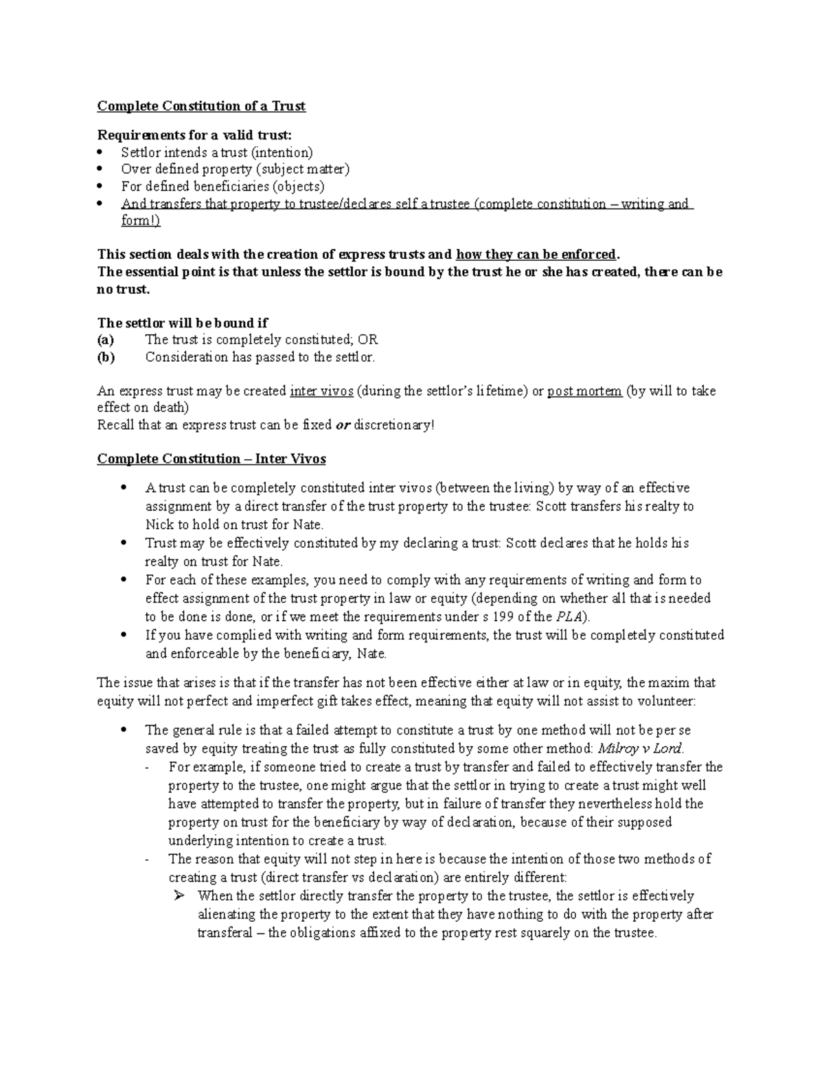 Inter Vivos (between the living) Trusts - Complete Constitution of a ...
