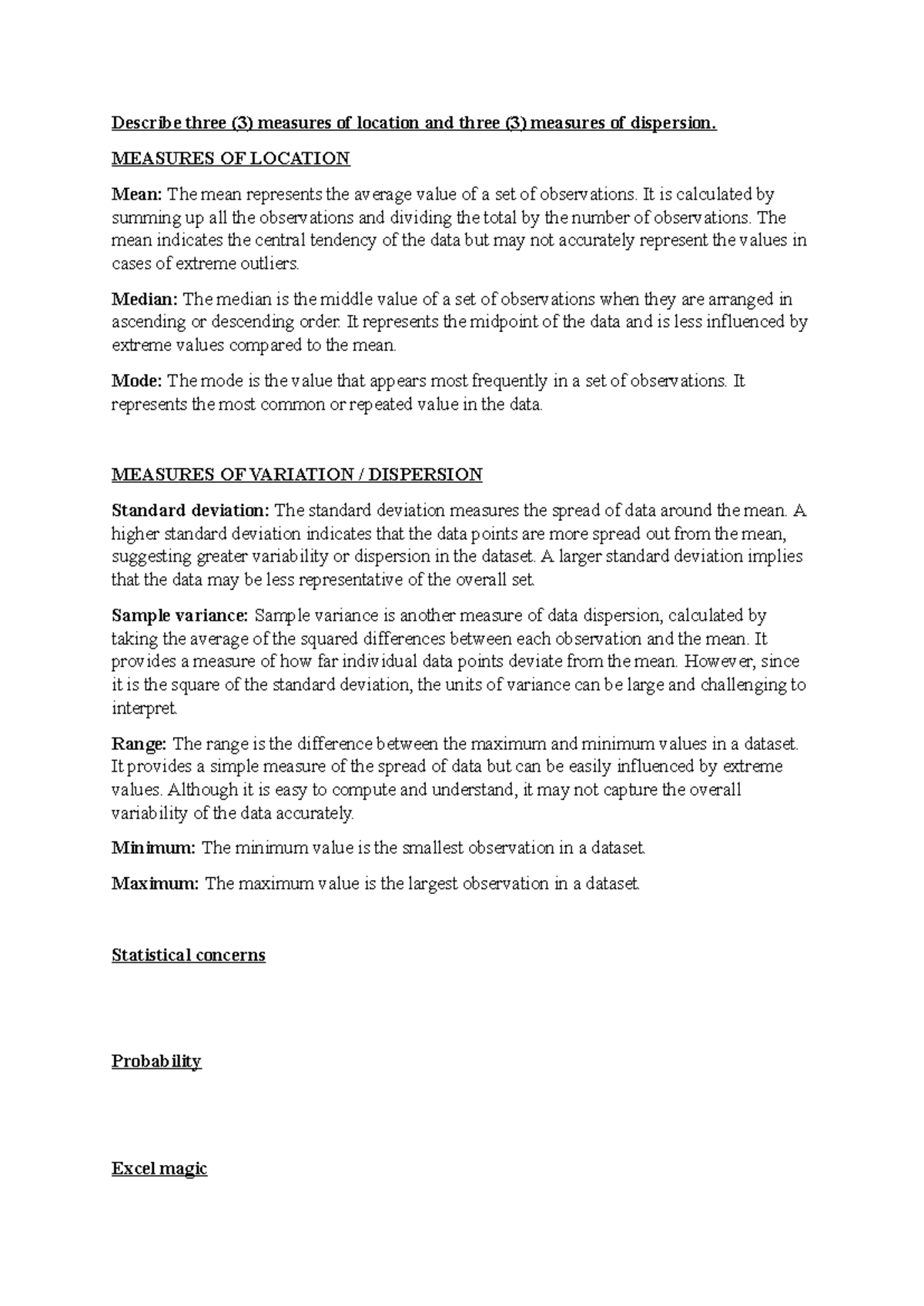 Stat TOA PREP - Some pre-written answers help - Describe three (3 ...