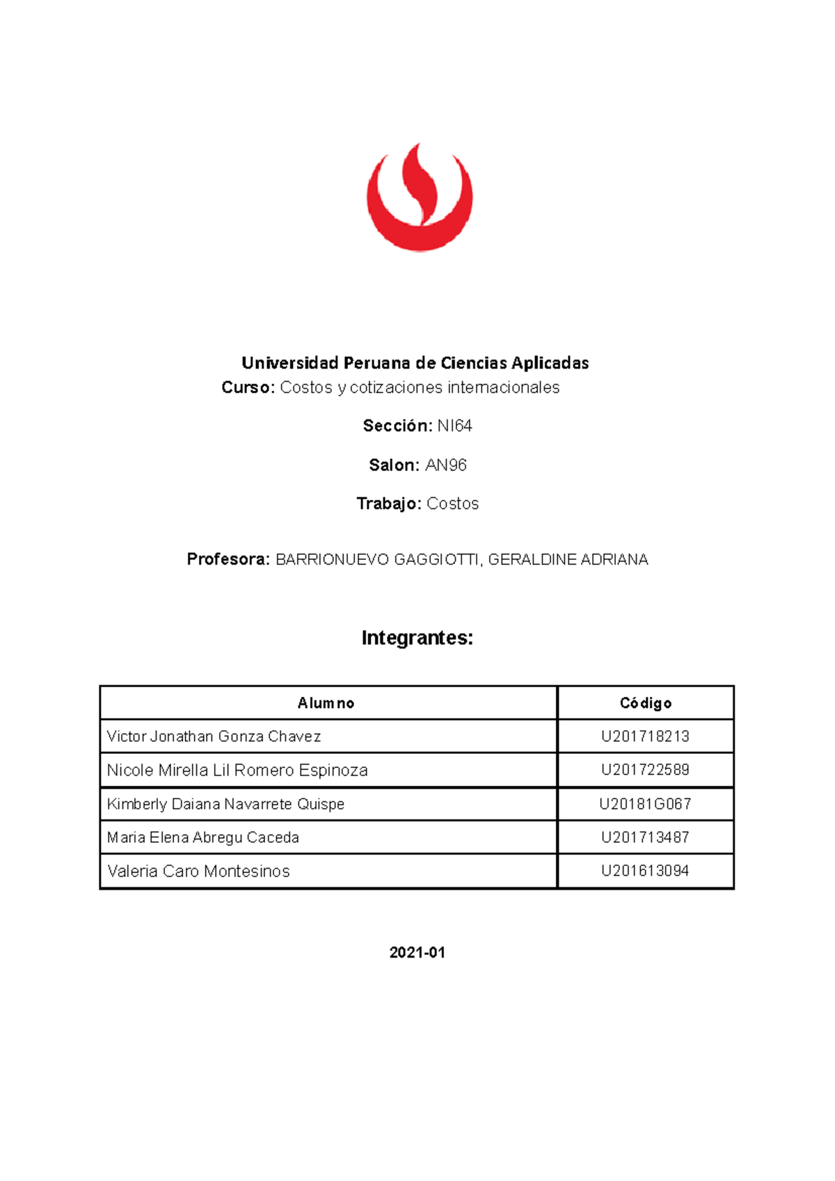 Costos semana 1 - Universidad Peruana de Ciencias Aplicadas Curso ...