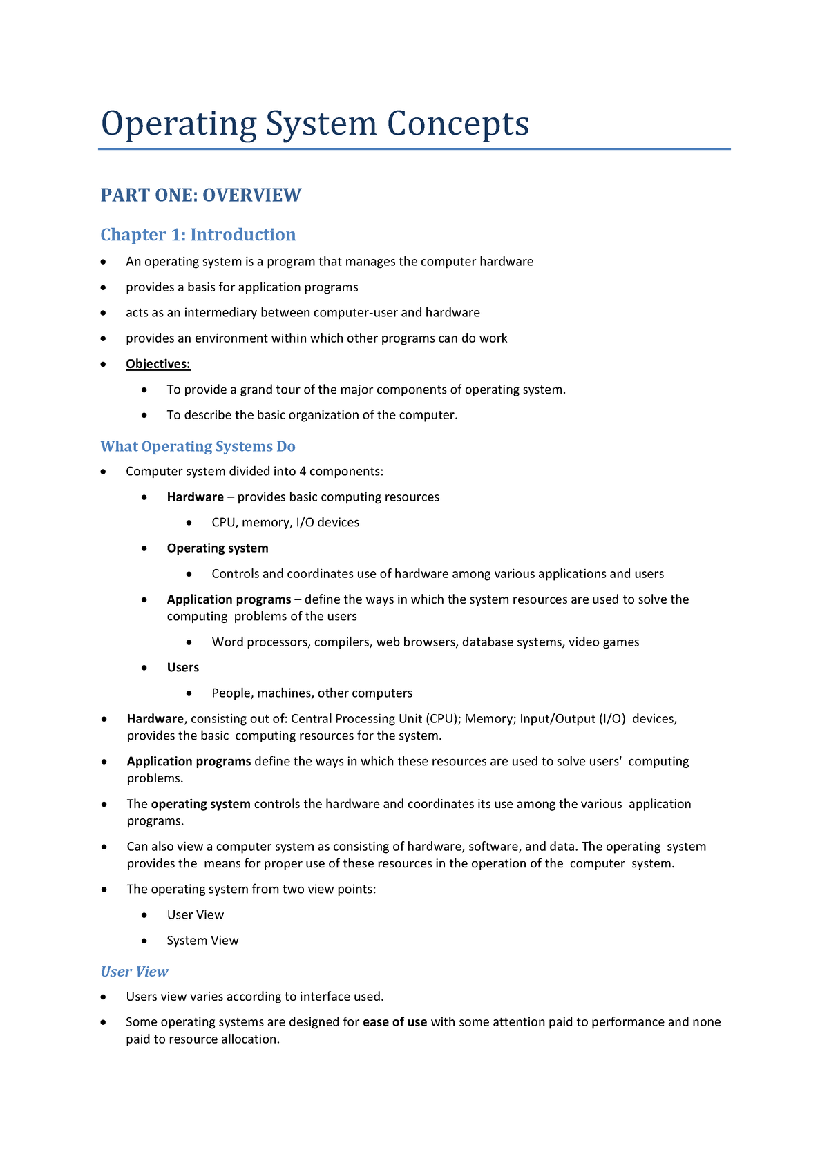 Operating System Concepts Summaries - Operating System Concepts PART ...