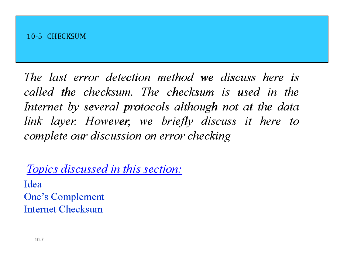 Lecture Note -12 Checksum in Computer network - 1010-5 CHECKSUM5 ...