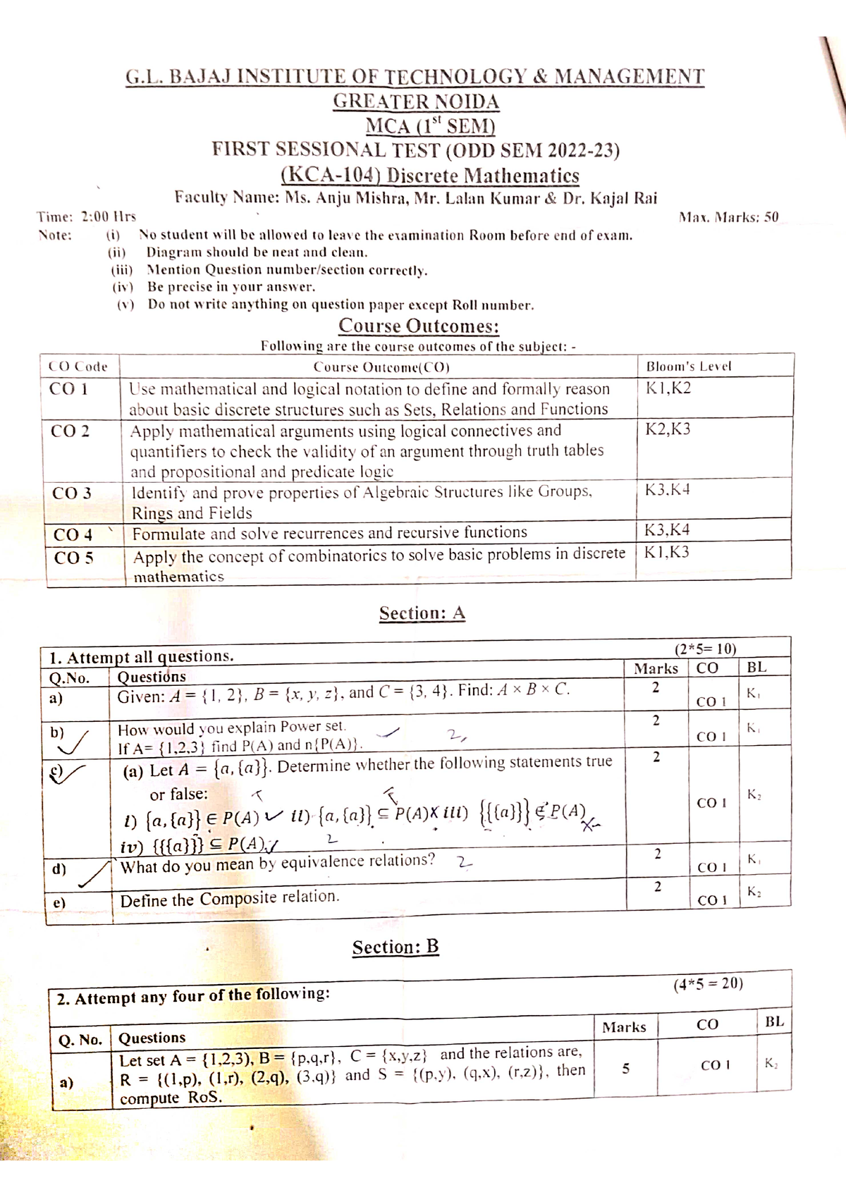 Sem 1 Discrete Maths Paper - Discrete Mathematics - AKTU - Studocu