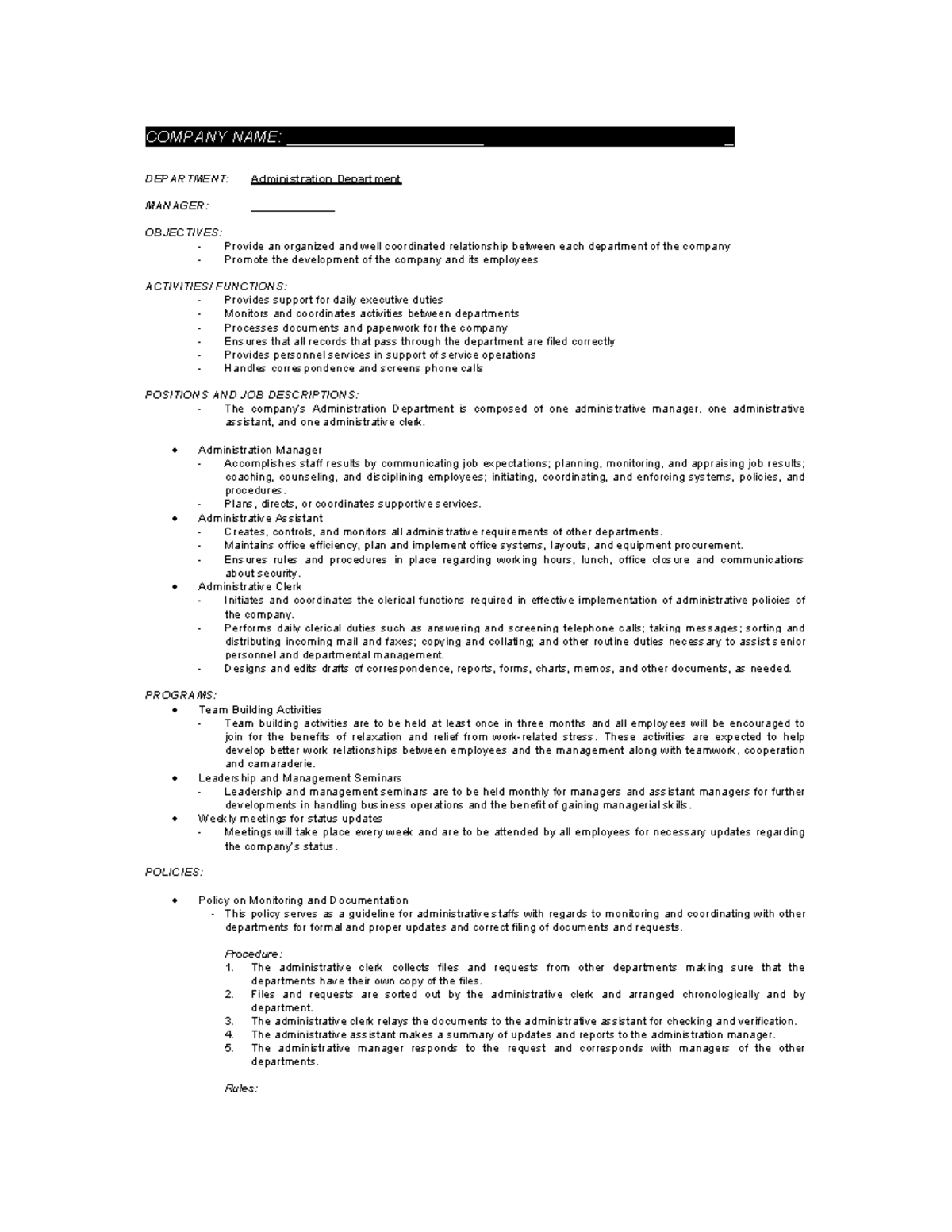 Core Functions Sample 1 COMPANY NAME