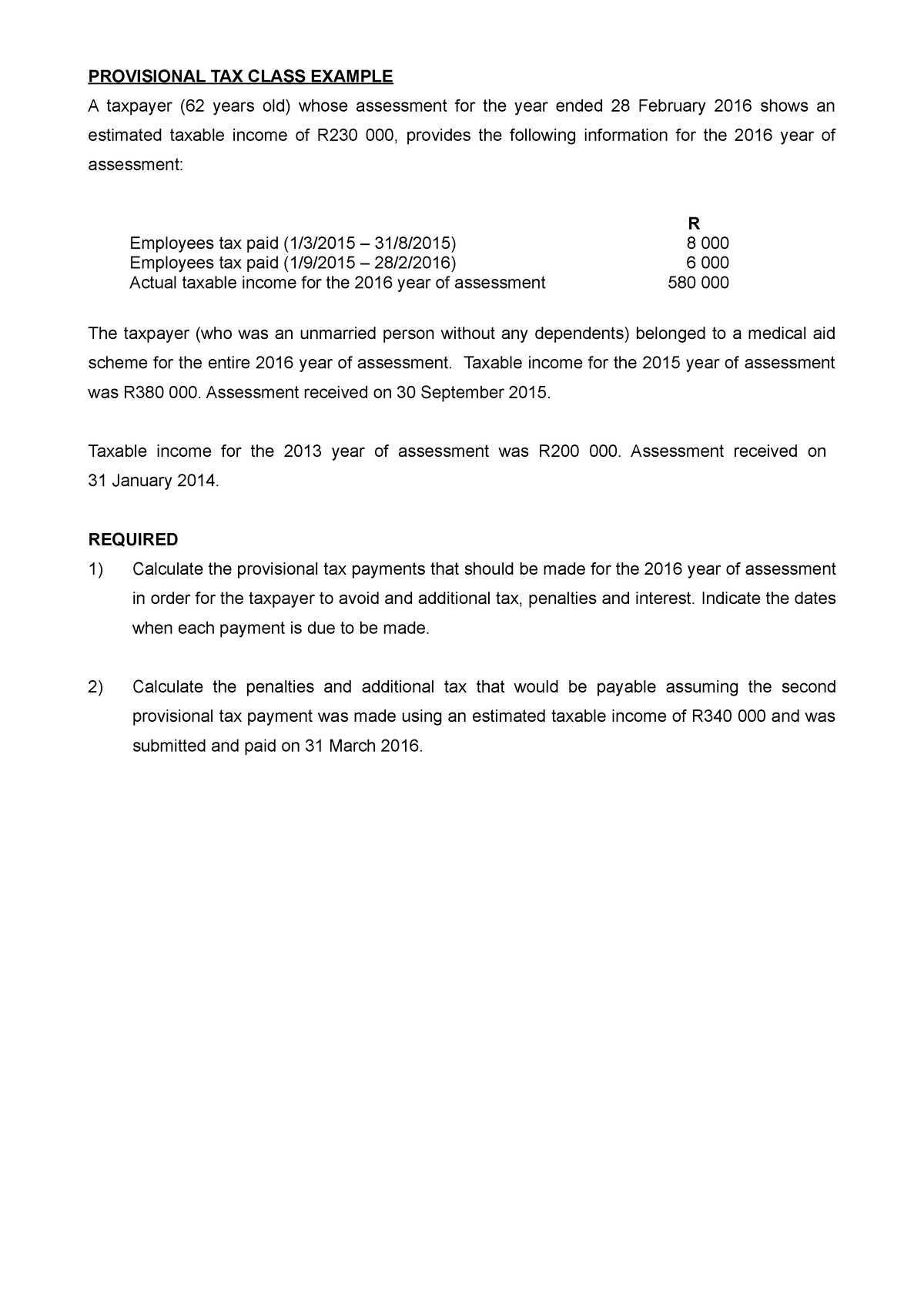 Provisional tax class example - lecturer copy - PROVISIONAL TAX CLASS ...