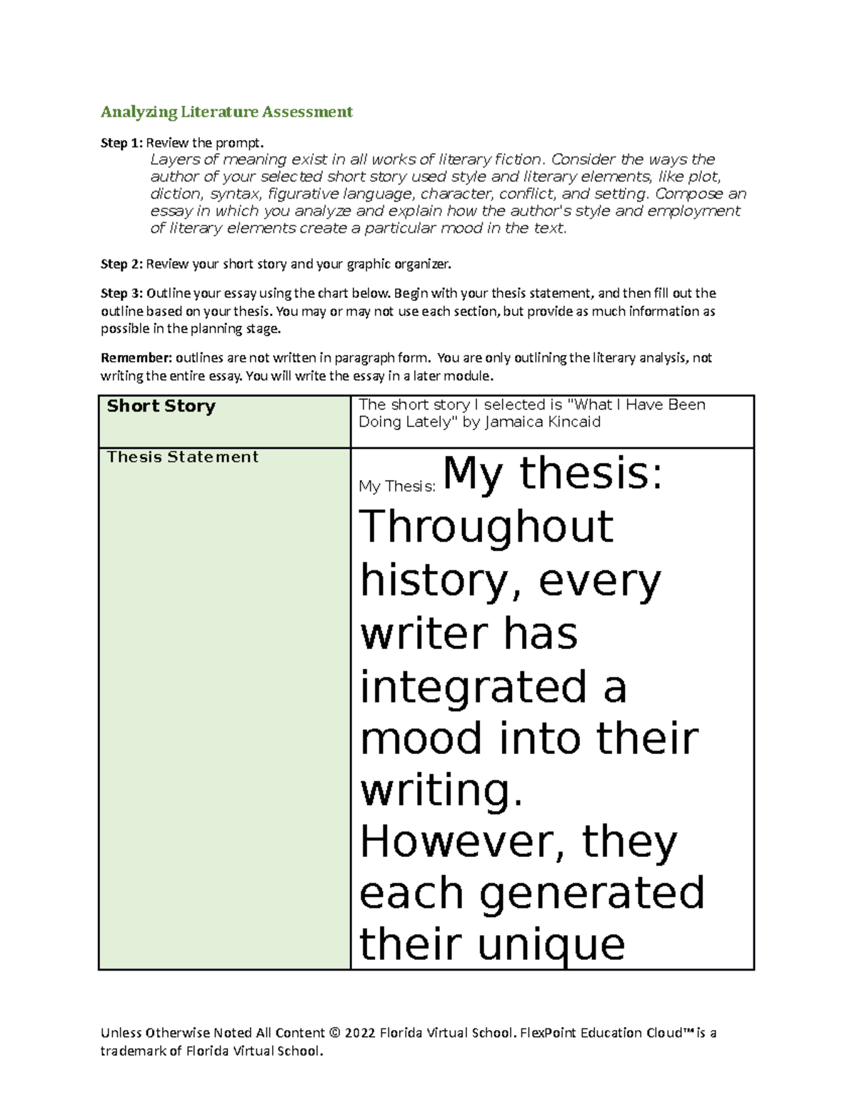 Analyzing Literature Assess Rubric - Analyzing Literature Assessment ...