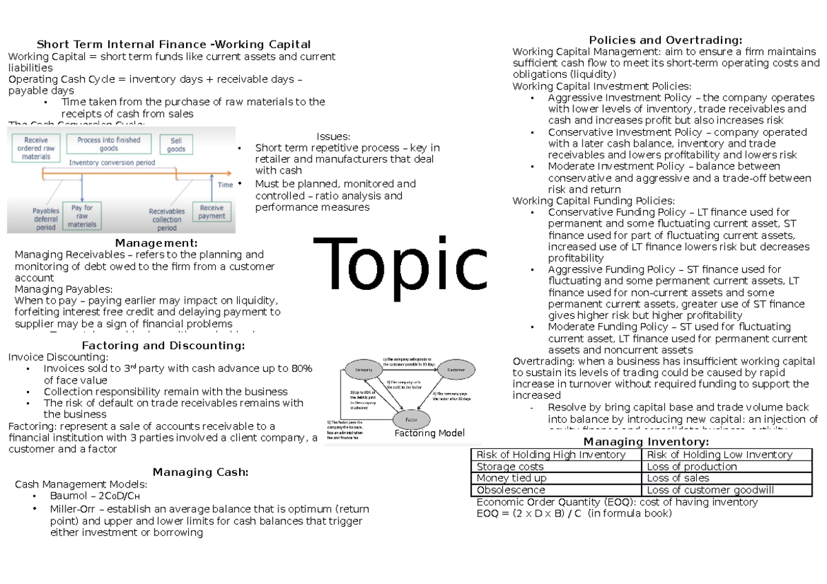 Topic 3 - FM - revision notes - Factoring Model Managing Cash: Cash ...