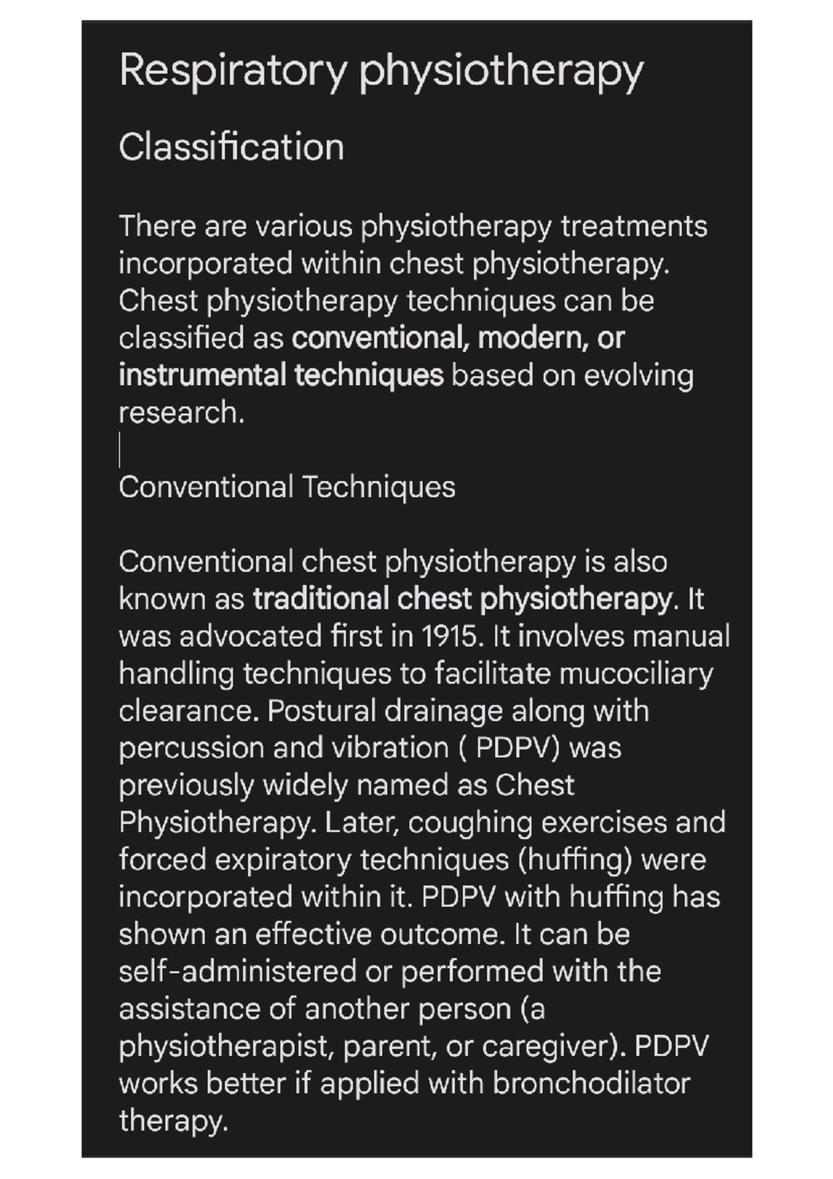 Respiratory physiotherapy classification Bachelor of Physiotherapy