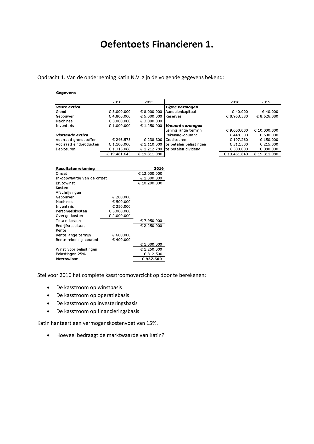 Oefentoets 2 Financieren 1 Met Uitwerkingen - Oefentoets Financieren 1 ...