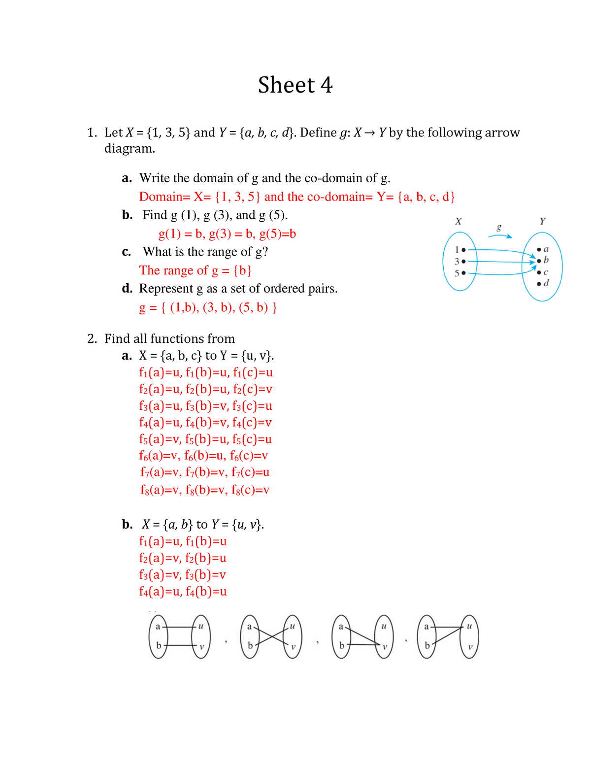 Sheet 4 Solution Sheet 4 Let X 1 3 5 And Y A B C D Define G X → Y By The 3787