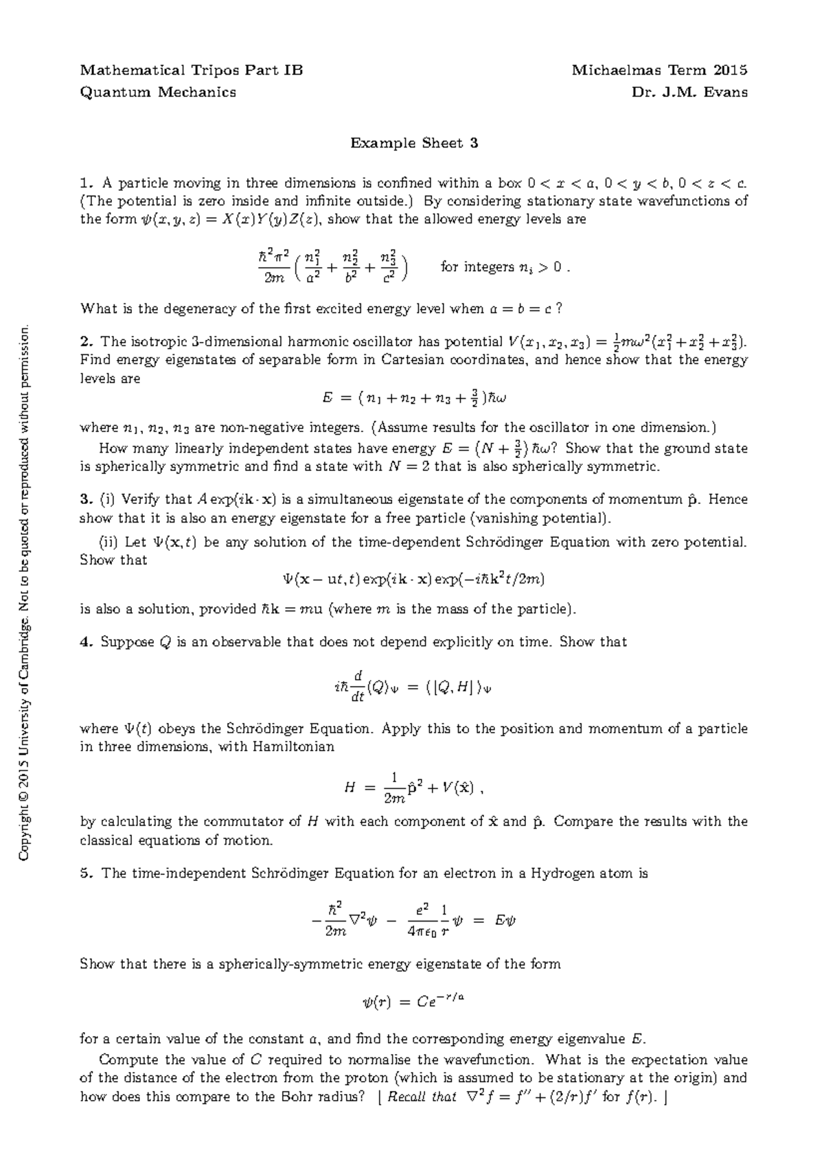 Tutorial work - 3 - Example sheet - Copyright © 2015 University of ...