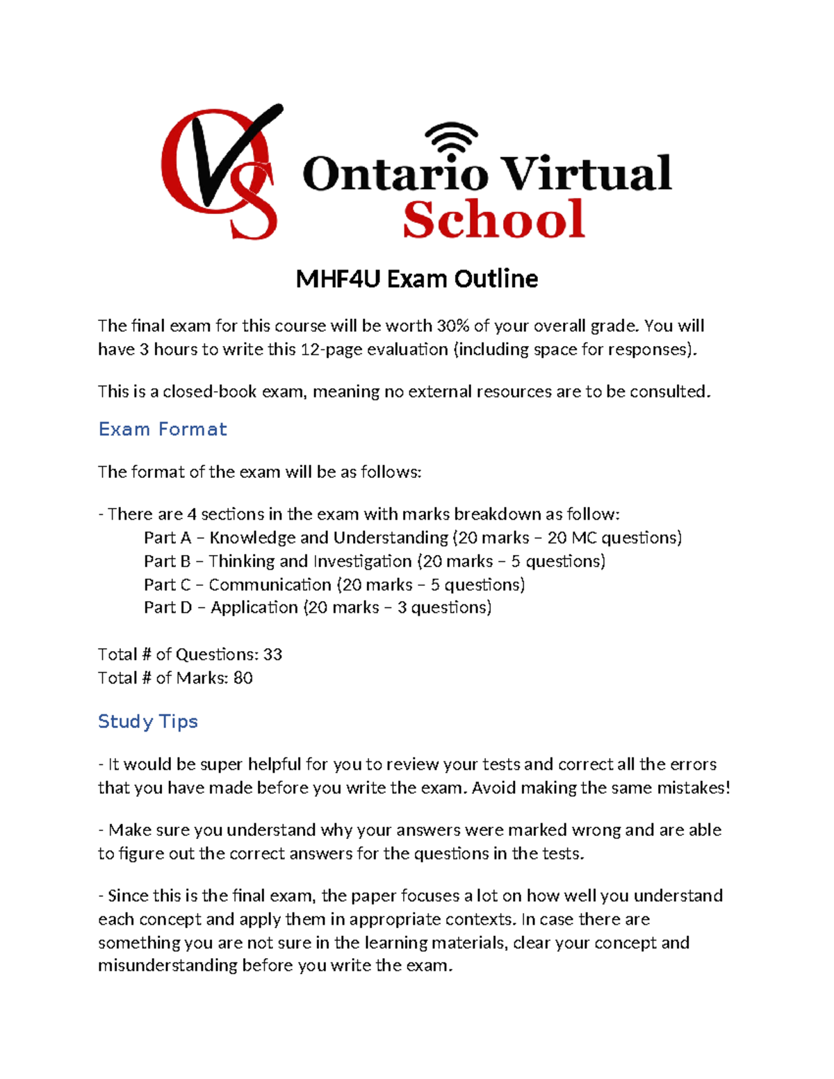 Lai MHF4U Exam Outline - homework - MHF4U Exam Outline The final exam ...