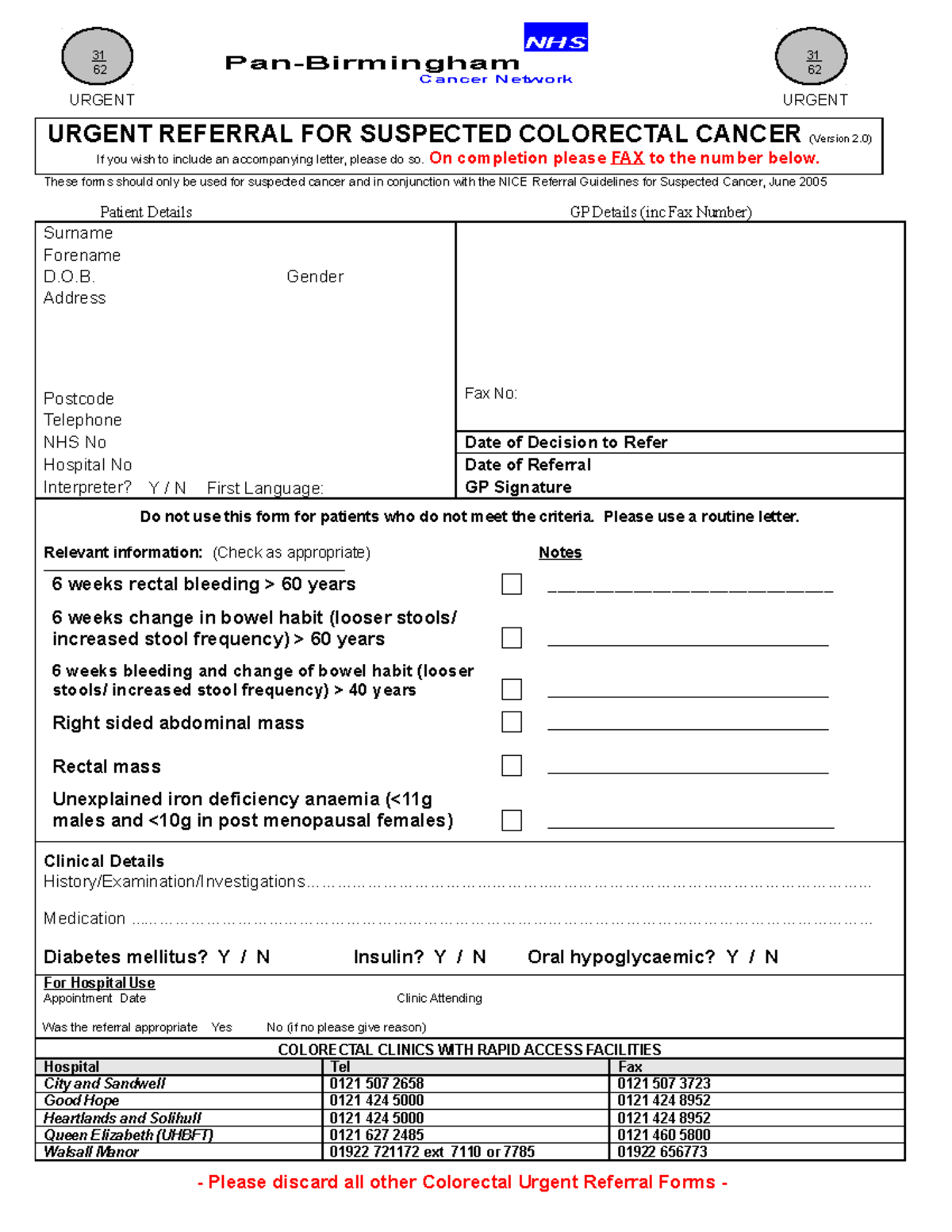 Colorectal-Form - NHS Pan-Birmingham Cancer Network URGENT REFERRAL FOR ...