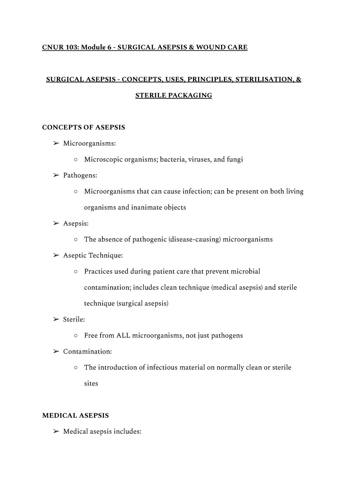 CNUR 103 LAB 2 - LAB - CNUR 103: Module 6 - SURGICAL ASEPSIS & WOUND ...