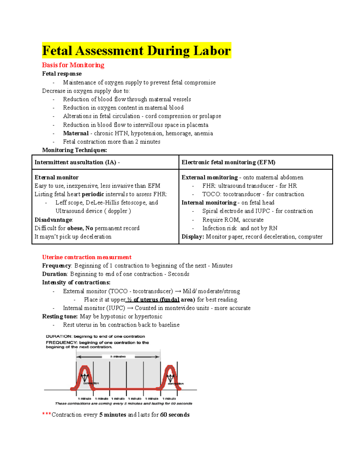 326 Fetal Assesment Exam 2 Fetal Assessment During Labor Basis For Monitoring Fetal