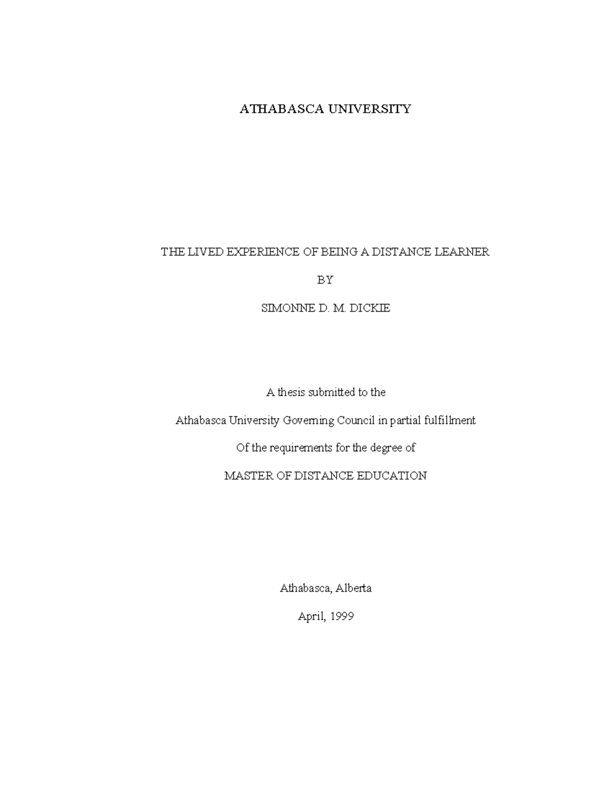 lived experiences of students in distance learning - ATHABASCA ...