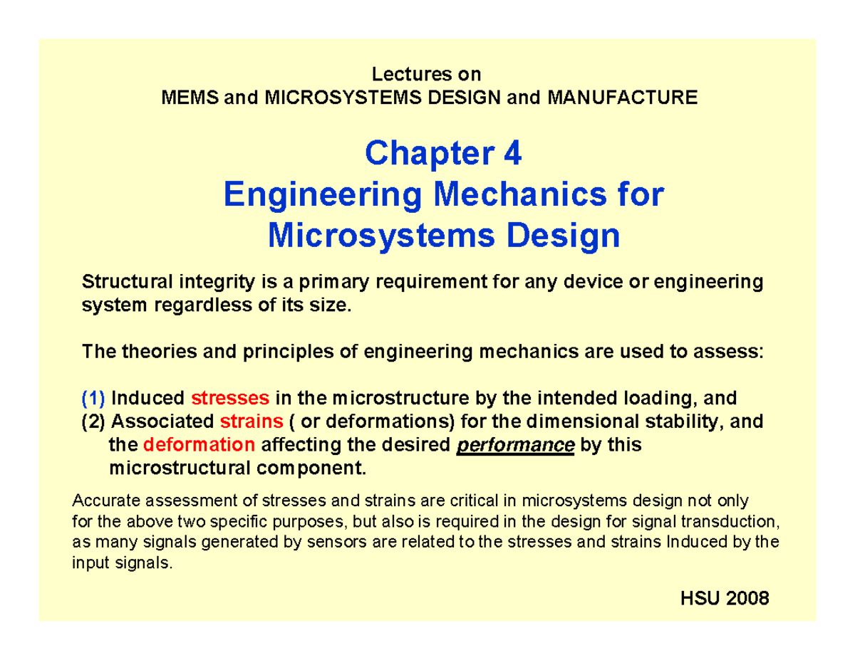Chapter 4 Engineering Mechanics for Microsystems Design Chapter 4