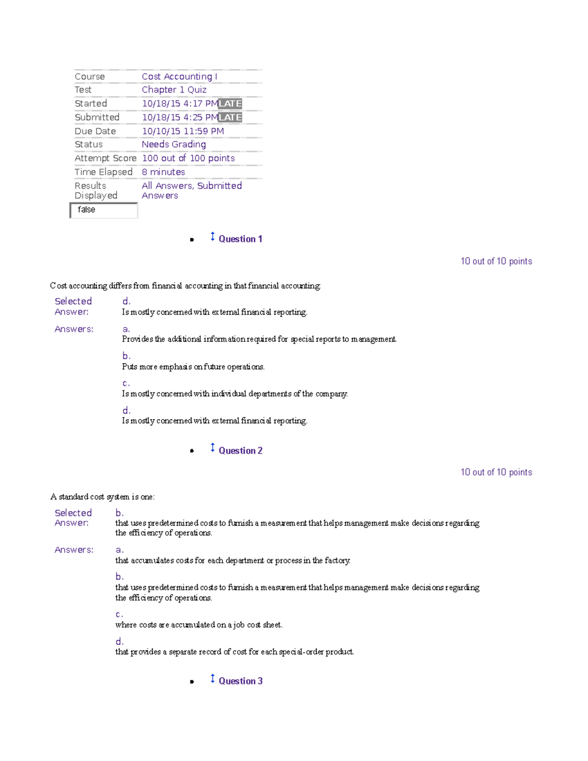 296637005 Cost Accounting Quiz Chapter 1 Course Cost Accounting I