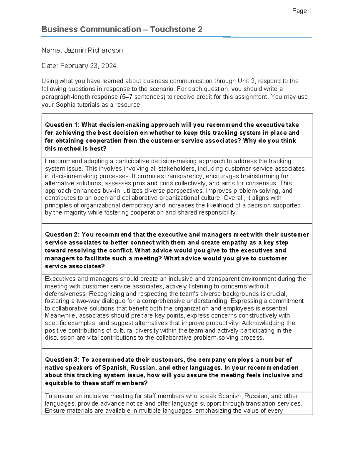 Bus Comm Touchstone 2 - Business Communication – Touchstone 2 Page 1 ...