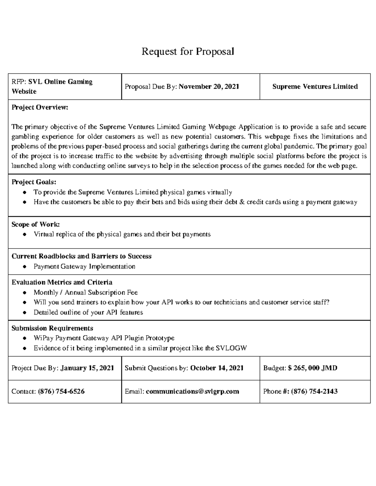 Wi Pay RFP Templates - Project document that had to be updated every ...